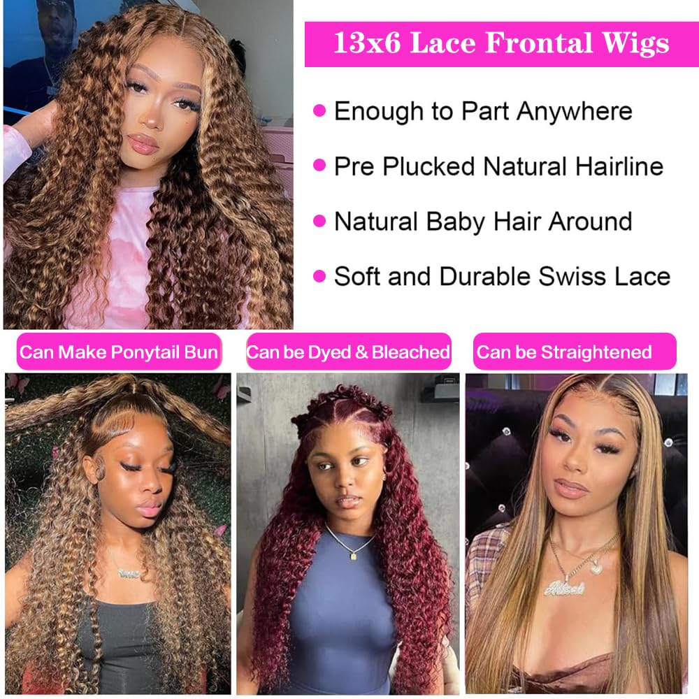 abbildung 30inch Highlight Ombre Lace Front Wig Human Hair 13x6 HD Honey Blonde 4/27 Deep Wave Lace Frontal Wigs Glueless Wigs Human Hair - Image 7