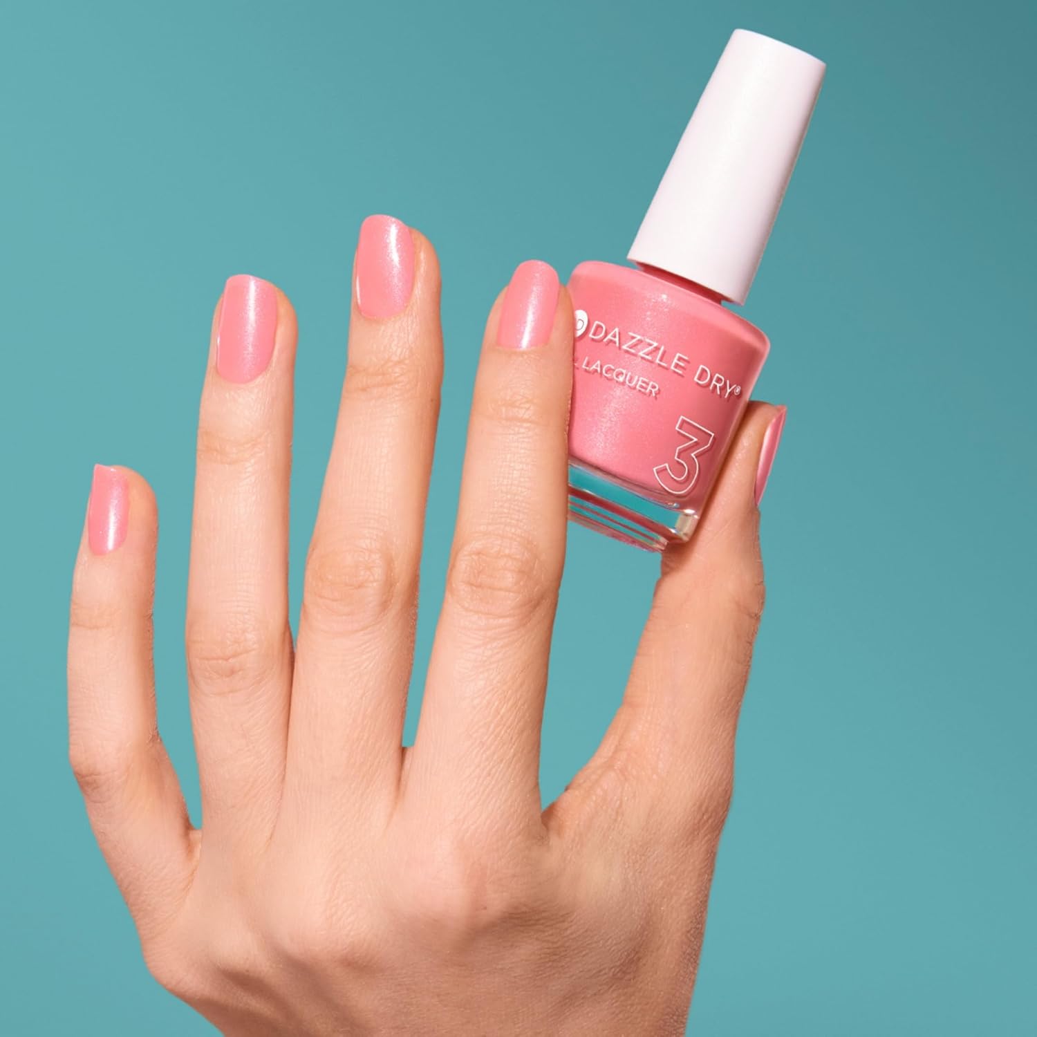Dazzle Dry Nail Lacquer (Step 3) - Cherry Blossom - A calming blush pink with a subtle multicolored shimmer effect. Semi-sheer shimmer. (0.5 fl oz) - Image 4