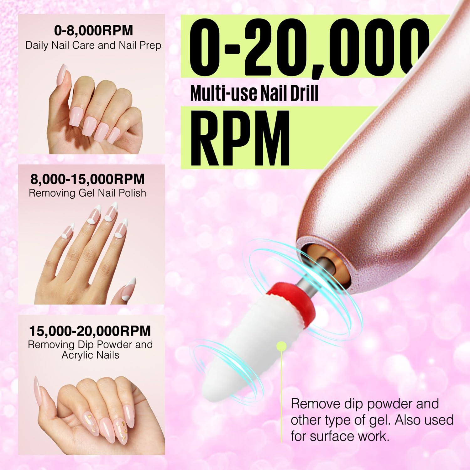 MEFA Dip Powder Nail Kit with Portable Electric Nail Drill, Summer Glitter Shimmery Hot Pink Pastel Violet Neon Orange 32 Colors Dipping Powder Liquid Set Bright Shades French Nail Art Manicure Salon - Image 2