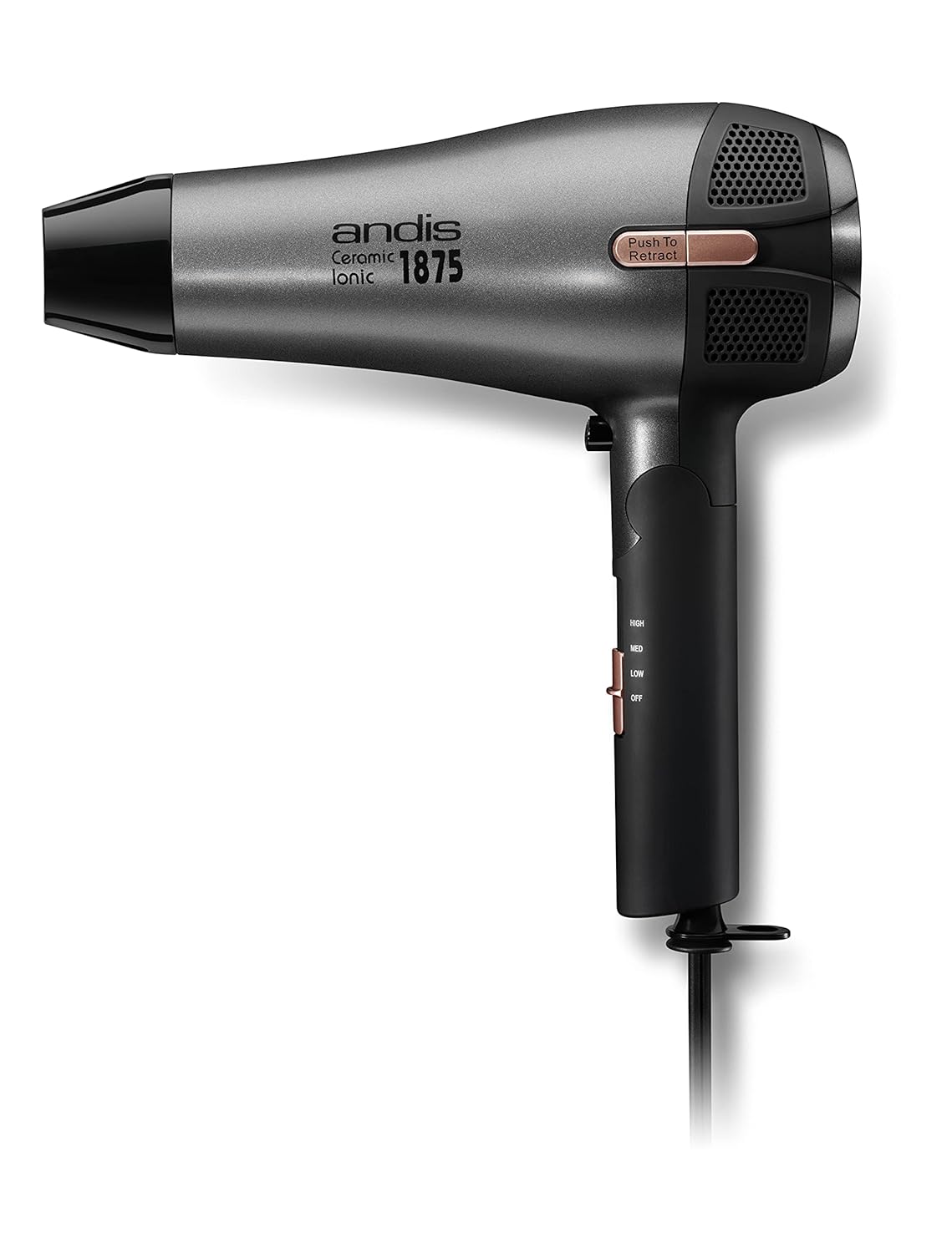 Andis 80280 Fold-n-go 1875 Watt Ceramic Ionic Dryer, Retractable Cord, Lightweight with Professional Blowout Results, Quick Drying Blow Dryer, Black/Silver - Image 4