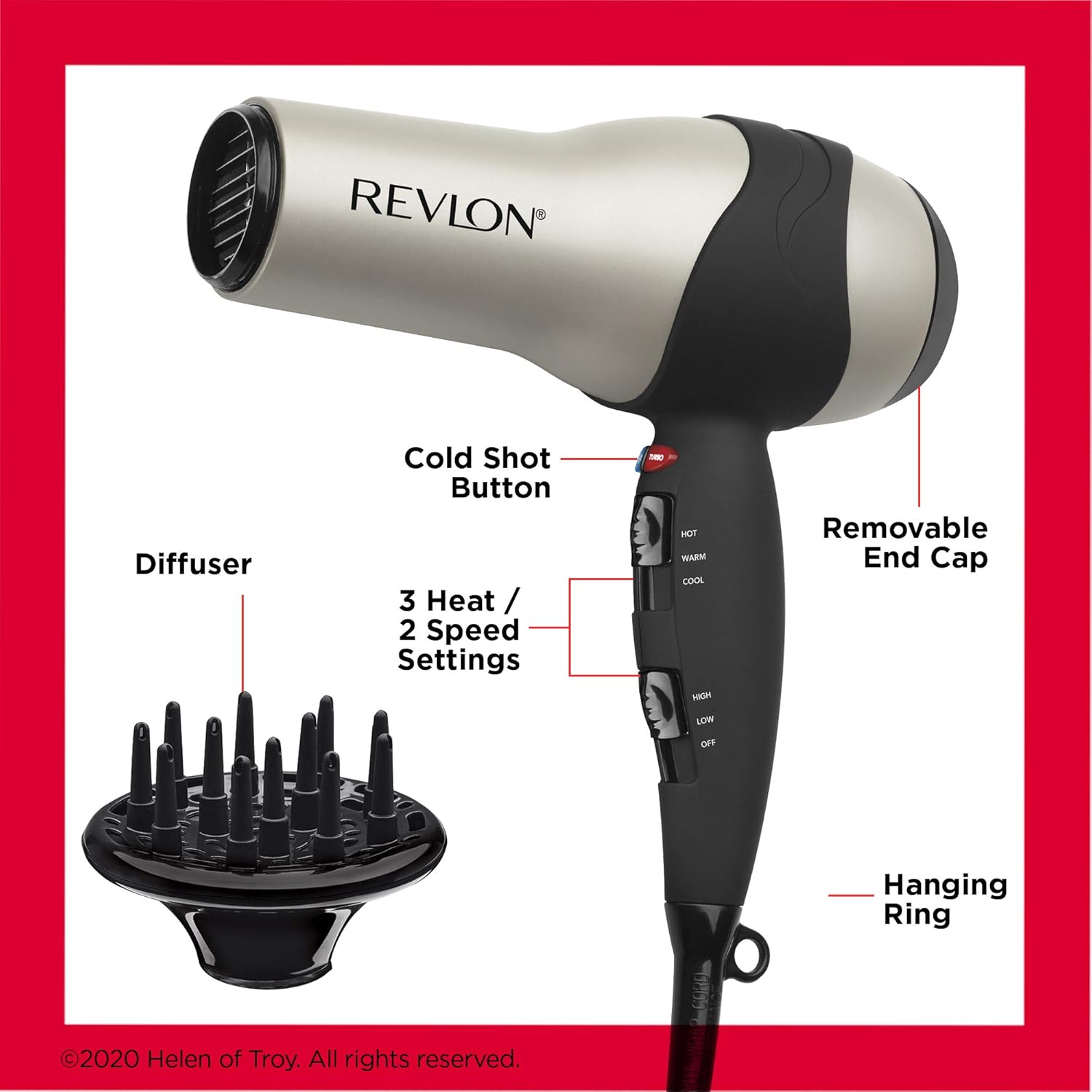 REVLON Turbo Hair Dryer with Advanced Ionic Technology, Ceramic Coating | Turbo Heat and Cold Shot Features, 1875 Watts for Fast Drying and Shine (Silver) - Image 5