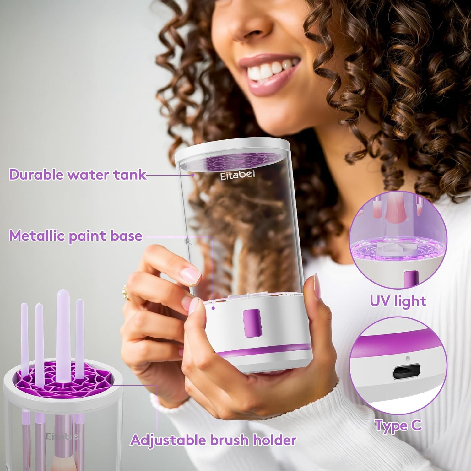 Electric Makeup Brush Cleaner machine, 2 in 1 Makeup Brush Washer, Battery Operated Automatic Spinning Cosmetic Brush Cleaner Ceanser For All Size Makeup Sponges - Image 3