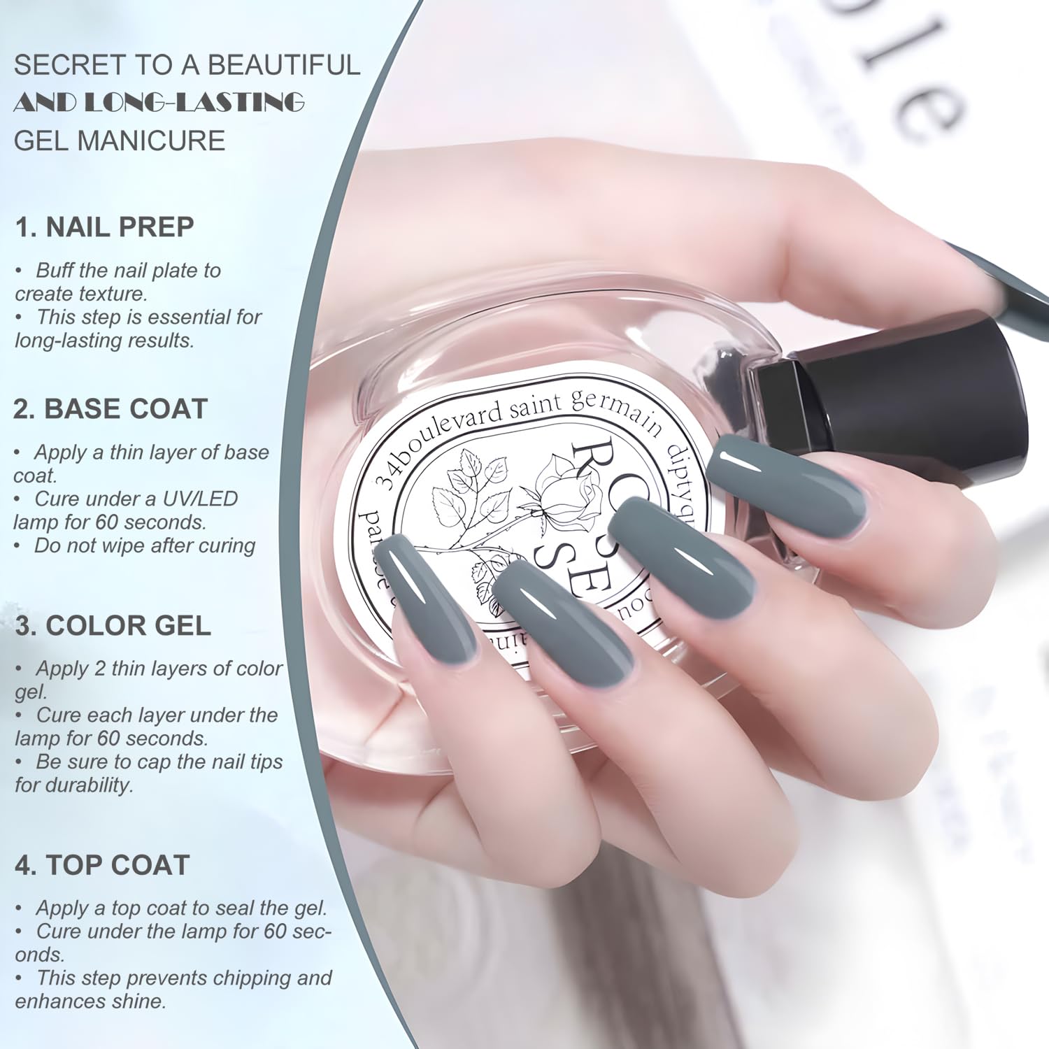 Vishine Blue-Gray Gel Nail Polish, 1 Pcs 16ml Soak-Off UV LED Gel Polish for DIY Nail Art & Home Manicure, Shade L340 Mystery Blue-Gray - Image 2
