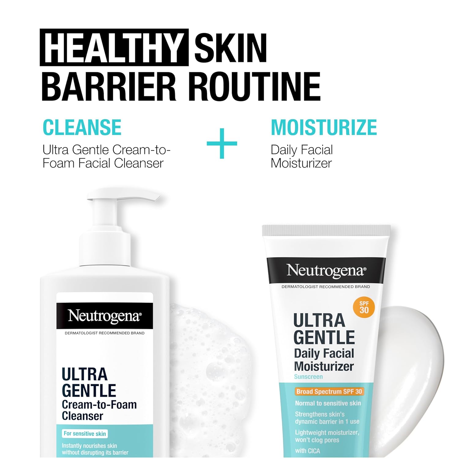 Neutrogena Ultra Gentle Daily Facial Moisturizer with SPF 30 Sunscreen with CICA, Lightweight Face Lotion with Broad Spectrum SPF 30 for Normal to Sensitive Skin, Fragrance-Free, 3.4 fl. oz - Image 6