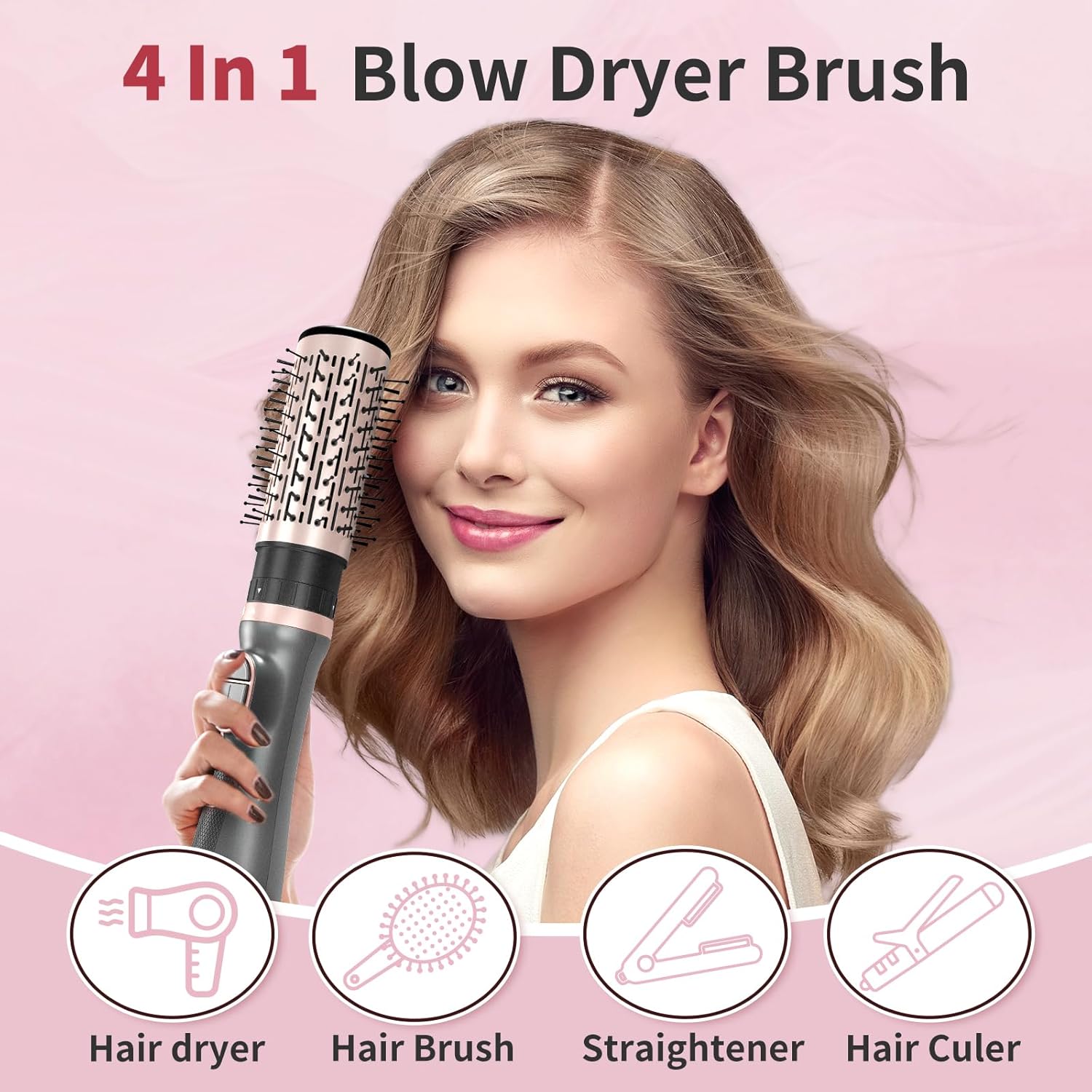 Rotating Hair Dryer Brush, 4-in-1 Rotating Blow Dryer Brush & Hot Air Spin Dryer Brush, 2 Detachable Brushes (1.5" & 2"), 3 Temperature & Speed Settings, 1200W - Image 5