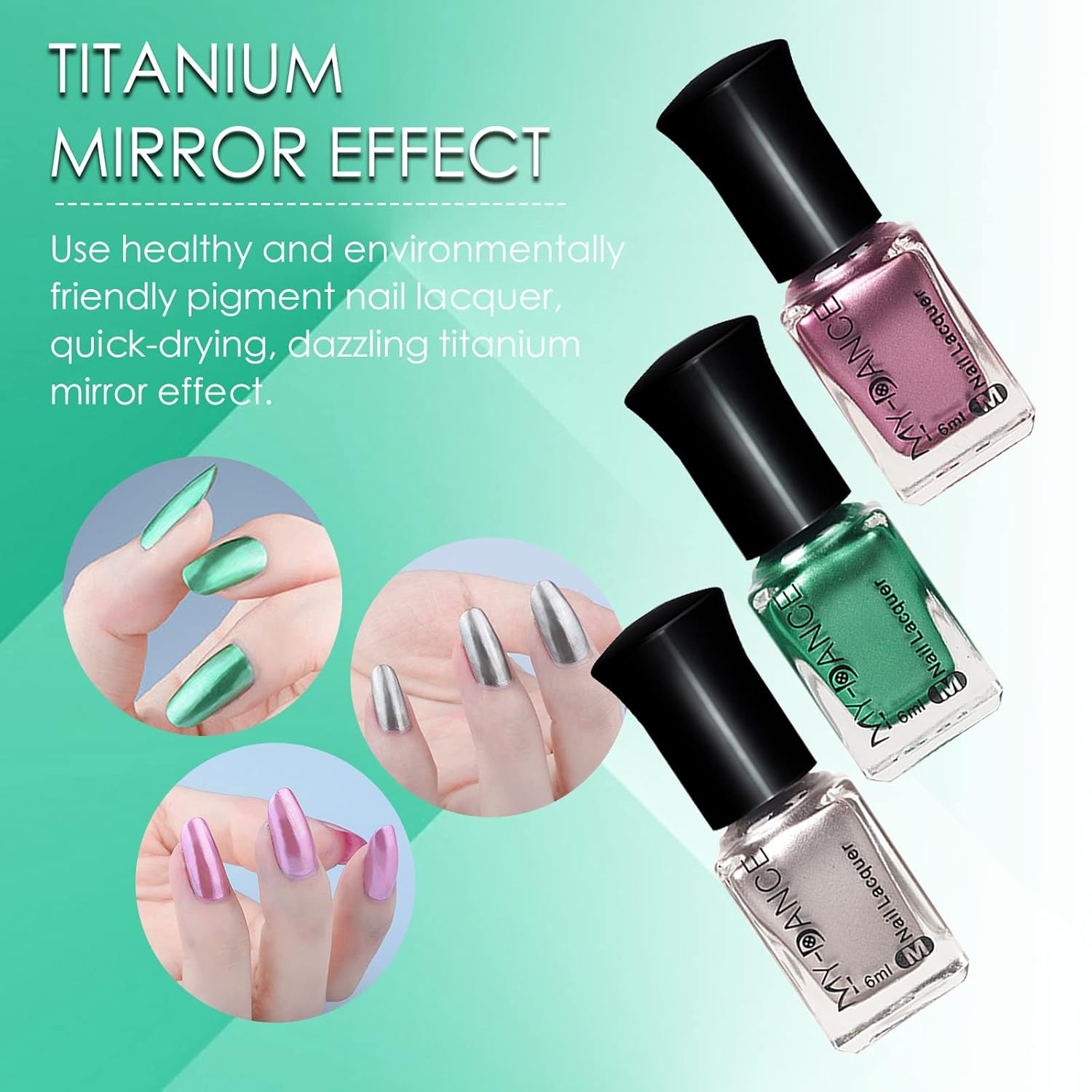 3 Colors Mirror Metallic Nail Polish Set, Metallic Chrome Quick Dry Nail Art Polish - Bright and Shiny Finish, Long-Lasting Mirror Shine Effect 6 ml/Bottle -#B - Image 6