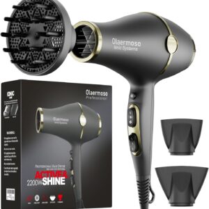 Hair Blow Dryer with Ionic Systems,Diffuser Hair Dryer with & 2 Nozzles,2200W Professional Blow Dryer Powerful Motor for Quick Dry,Hair Dryers for Women and Men,Cool Shot Feature