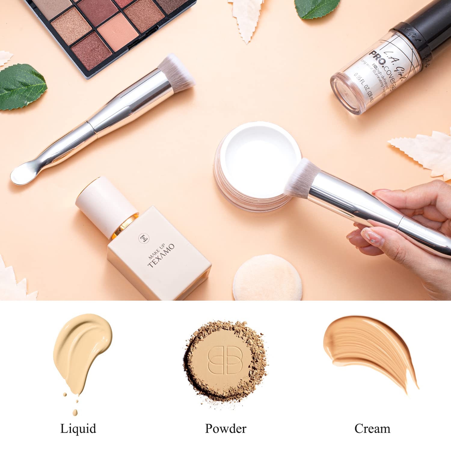 Flat Top Kabuki Foundation Brush TEXAMO Spoon Dual-ended Angled Foundation Makeup Brush Concealer Brush Premium Face Brush, Blending Powder Cream Buffing Stippling - Image 4