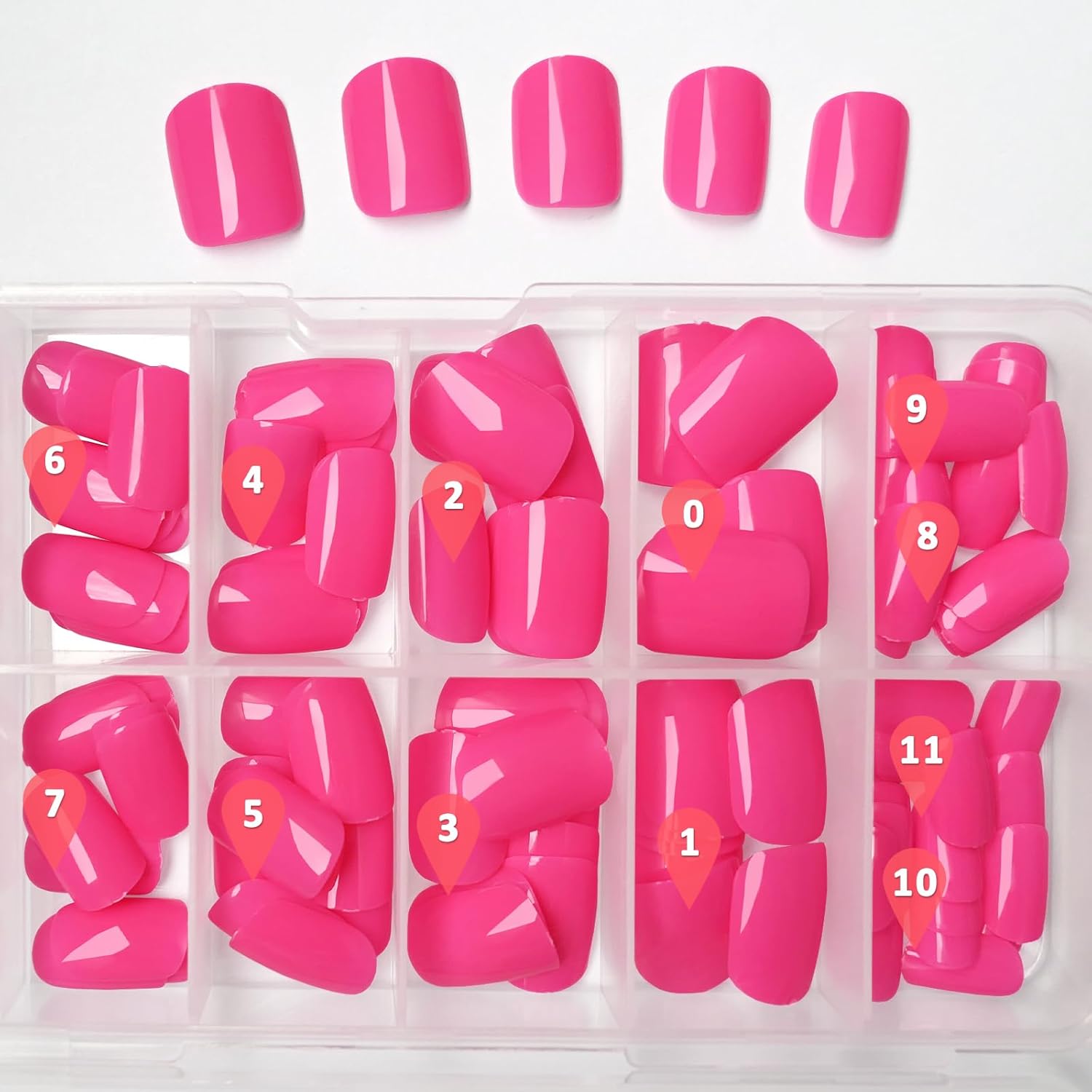 Square Press on Nails Short, 120Pcs Glossy Hot Pink Fake Nails Full Cover Acrylic Nail Press ons Reusable Glue on Nails Solid Color Artificial False Nail for Women Girls - Image 5