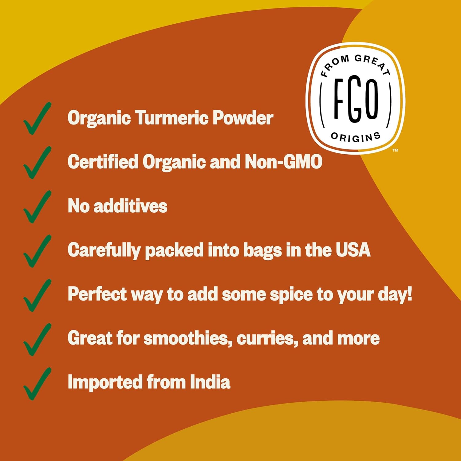 FGO Organic Turmeric Powder w/Curcumin, 8oz Resealable Pouch, USDA Organic and Non-GMO, Sourced from India, Packaging May Vary (Pack of 1) - Image 3