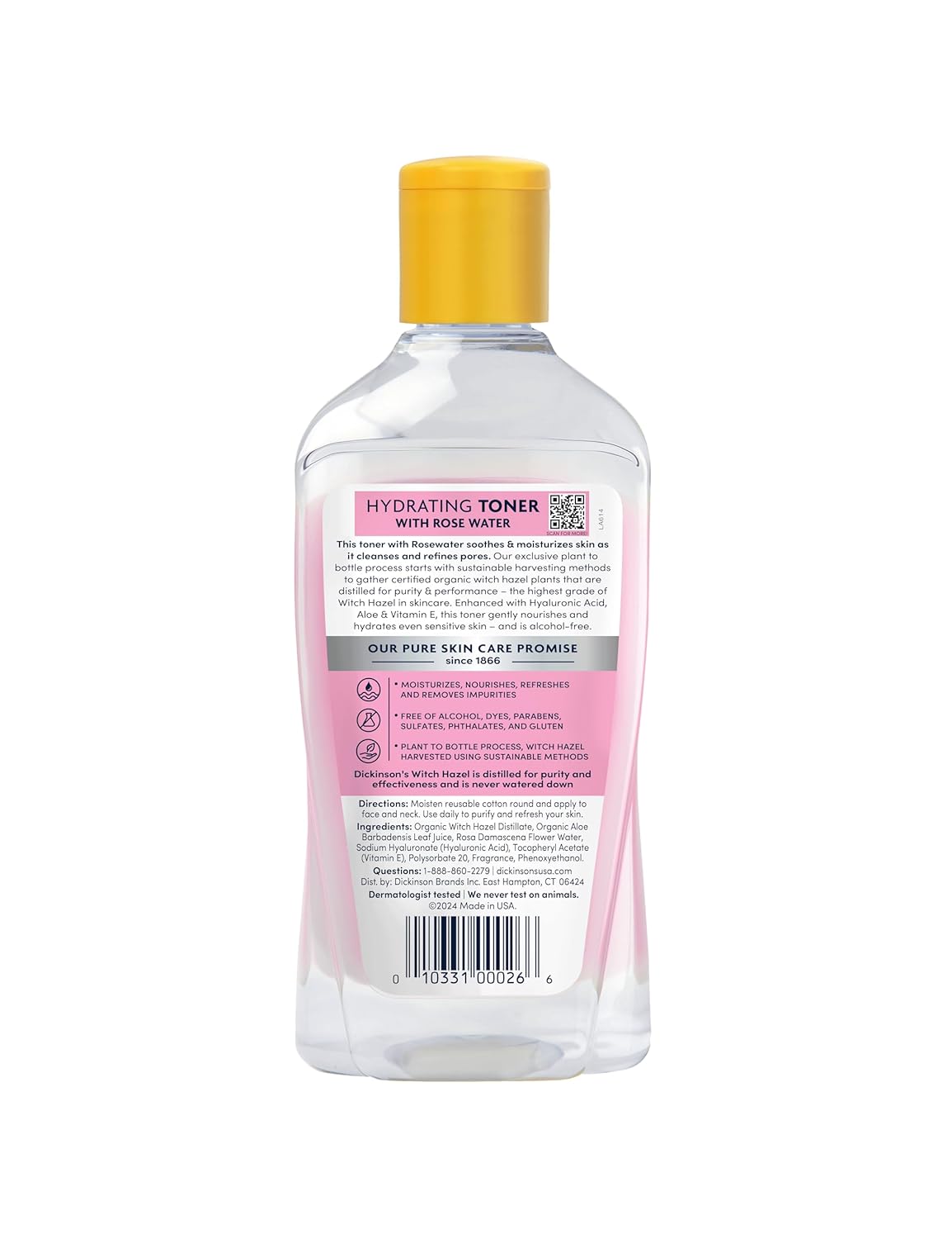 Dickinson's Enhanced Witch Hazel Hydrating Toner with Rosewater, Alcohol Free, 98% Natural Formula, 16 Fl Oz (Pack of 1) - Image 9