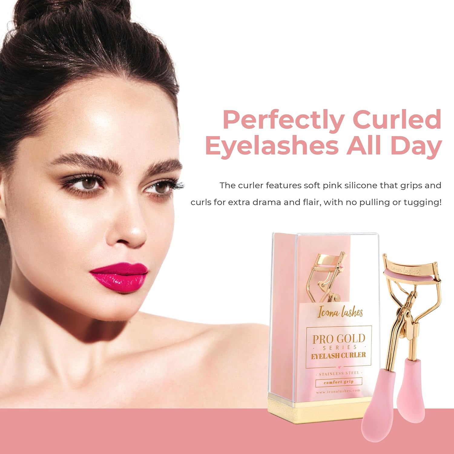 Eyelash Curler - 24K Gold-Plated Stainless Steel Precision Eye Lash Curler for Lush, Luxurious Lashes - Silicone Eyelash Curler Pads, Ergonomic Cushioned Handles - with Replacement Pads - Image 2