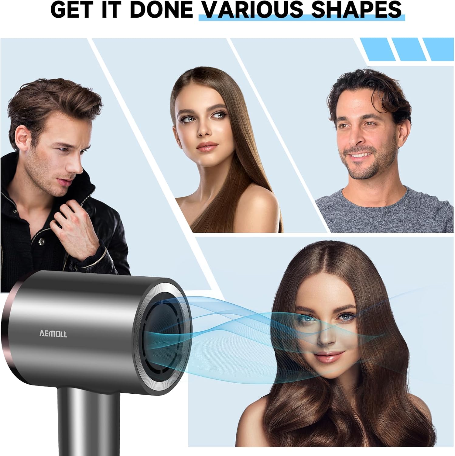 Hair Dryer with Diffuser, 150000RPM Professional High-Speed Negative Ionic Care Blow Dryer, Heat-Control, Fast Drying, Low Noise with Magnetic Diffuser and Nozzle for Women & Men, HD Display (Gray) - Image 9