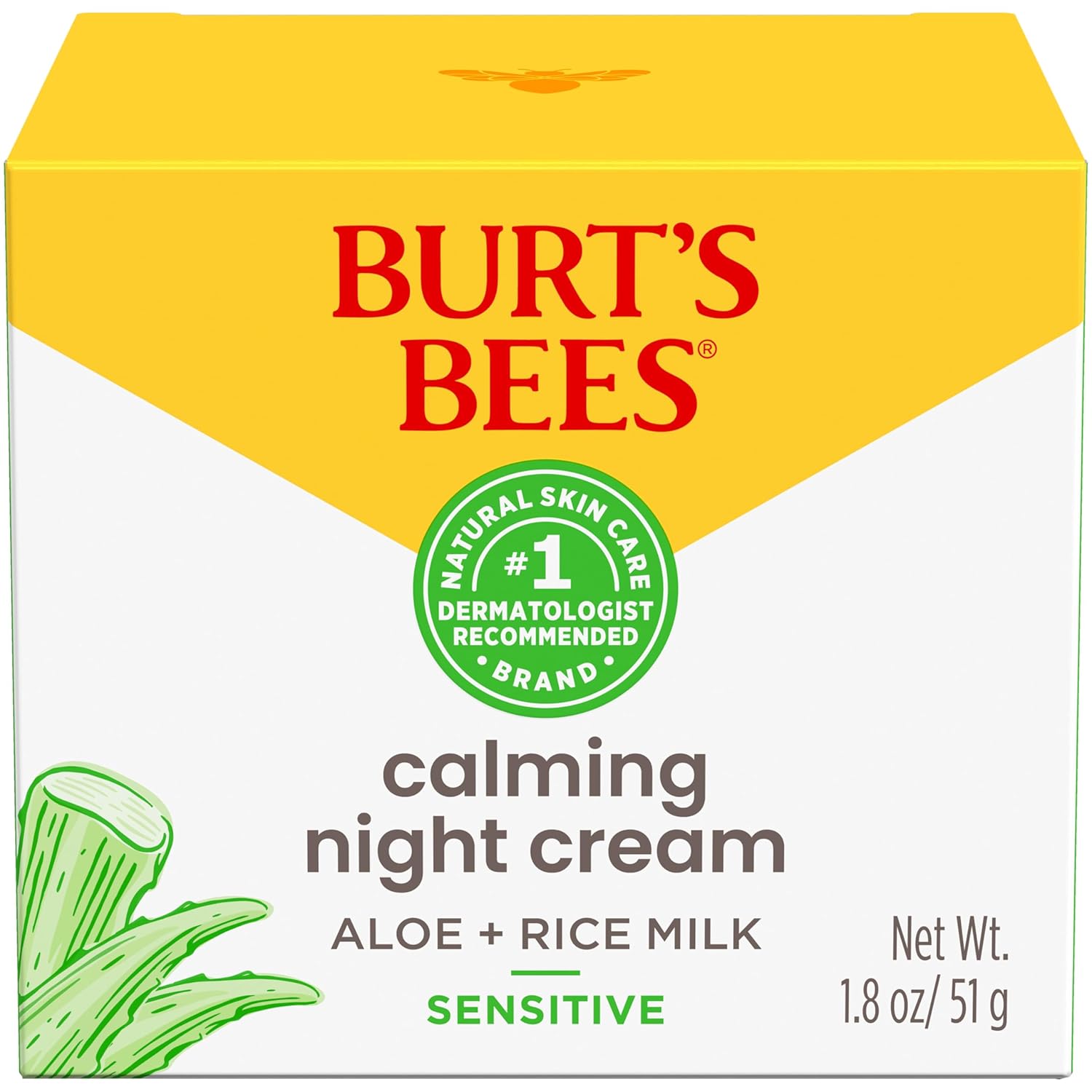 Burt's Bees Calming Night Cream, With Aloe and Rice Milk, Face Moisturizer For Sensitive Skin Infuses Skin With Moisture While You Sleep, 98.8 Percent Natural Origin, 1.8 oz. Tub - Image 16