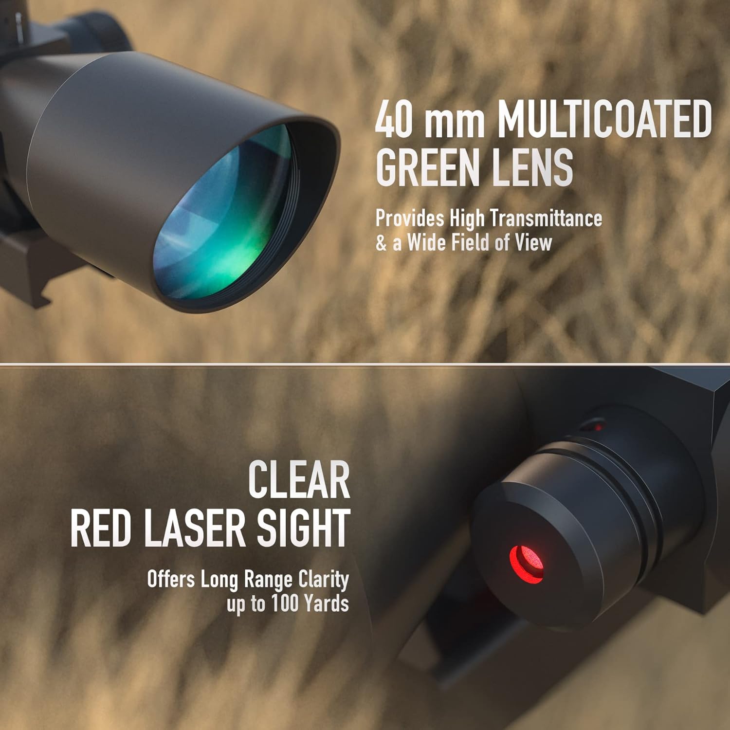 Pinty 2.5-10x40 Red Green Illuminated Mil-dot Tactical Rifle Scope with Red Laser Combo - Green Lens Color - Image 3