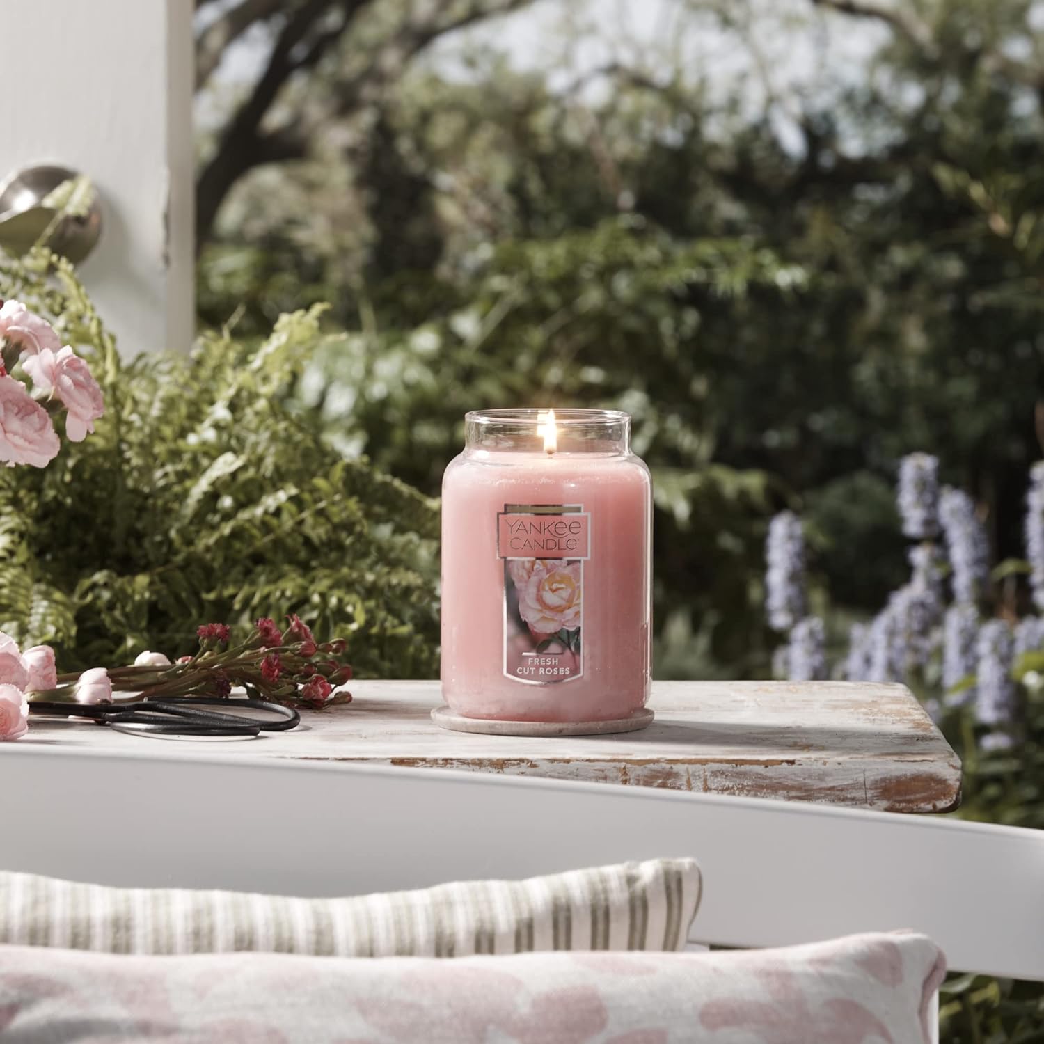Yankee Candle Fresh Cut Roses Scented Premium 22oz Single Wick Candle Over 110 Hours of Long-Lasting Aroma Ideal for Home Decor Gifting and Events Classic Large Jar Pink - Image 5