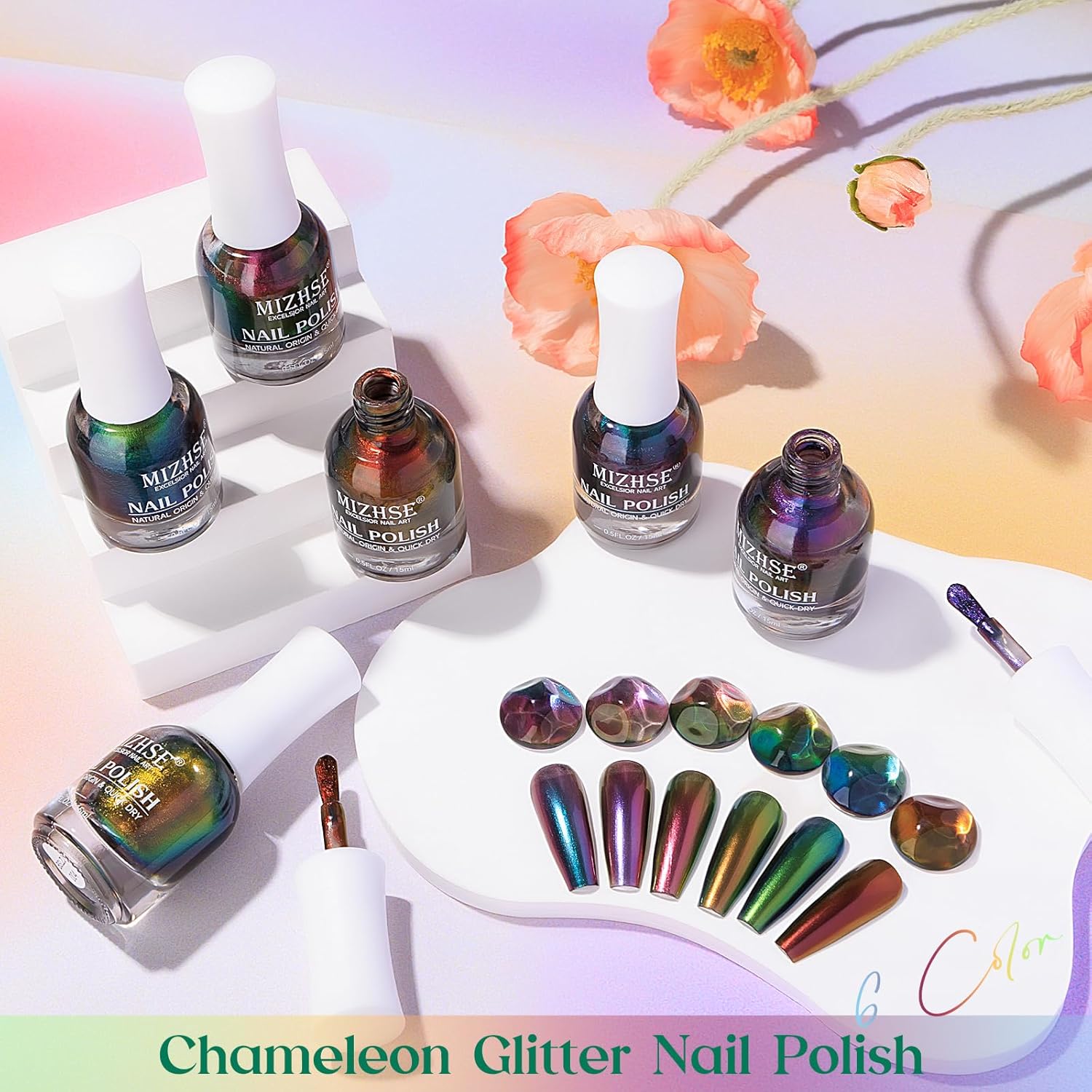 MIZHSE Chameleon Nail Polish, Green to Purple Color Shifting Nail Polish Air Dry Fast, 15ml/0.5 fl oz High Glossy Shiny Nail Pigment Nail Art Salon Manicure Home - Image 8
