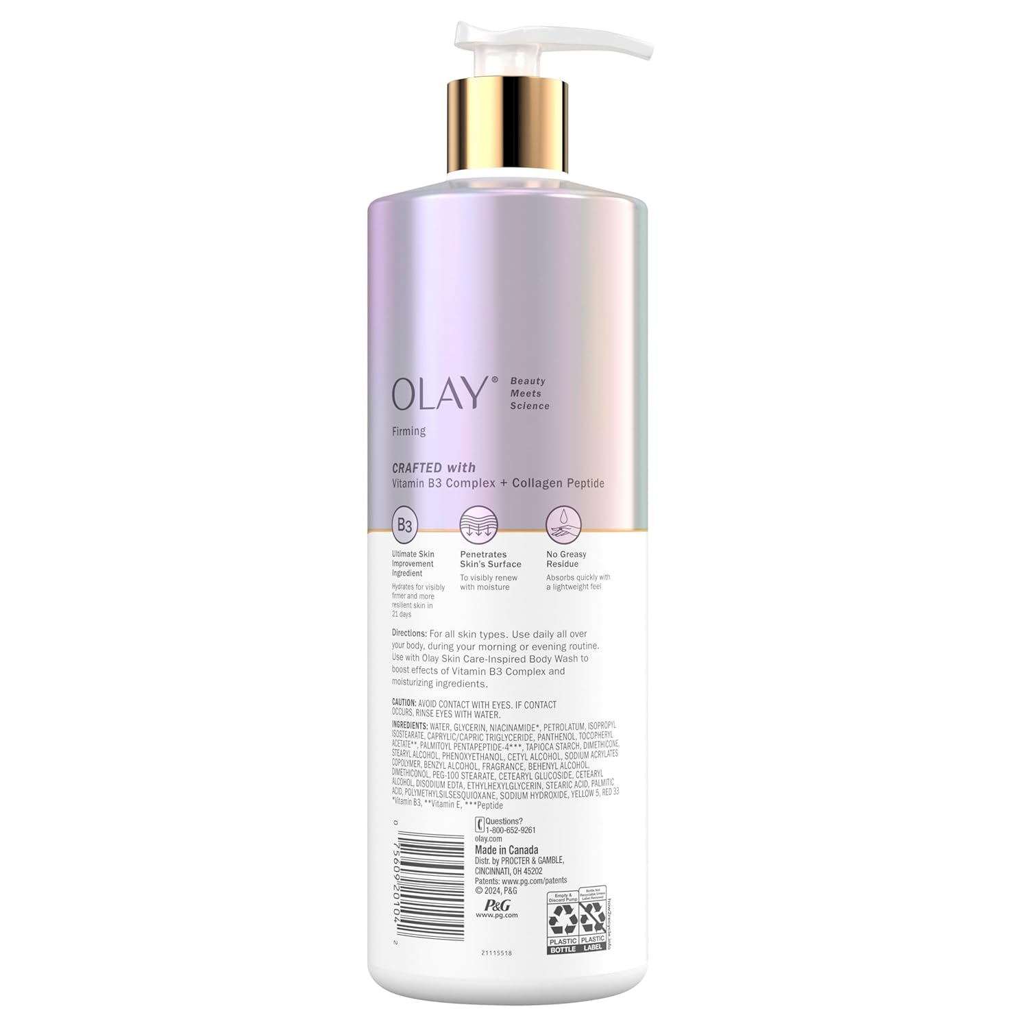 Olay Body Lotion for Women, Firming with Collagen Peptides Serum, Visibly Firmer Skin, 24hr Moisture & Hydration, Fast Absorbing Formula, Vitamin B3 Complex, For All Skin Types, 17 fl oz - Image 8