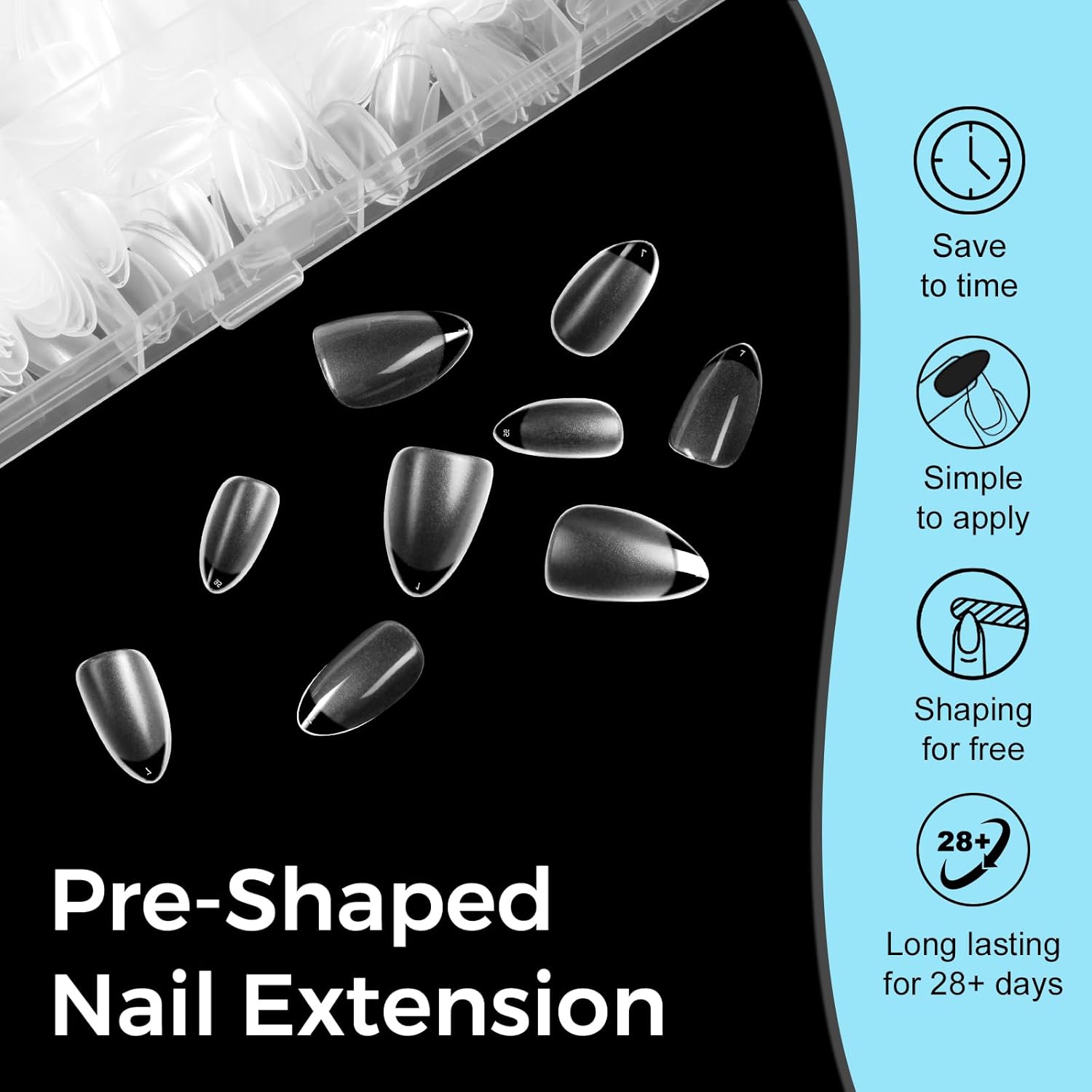 TOMICCA Clear Nail Tips Acrylic Nails 240Pcs Short Almond Acrylic Nail Kit Gel Nail Tips for Extension Short Fake Nails Manicure Home DIY 15 Sizes - Image 7