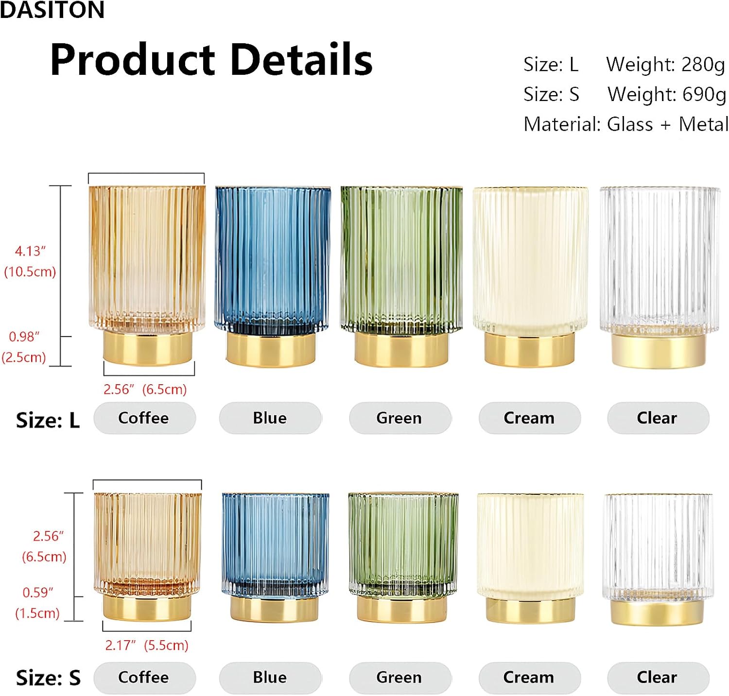 DASITON Makeup Brush holder Organizer,Crystal Cosmetic Makeup Brush Glass Brushes Storage Holder, Vintage Make Up Brush Cup Pen Pencil Holder striped vase(Clear S+L) - Image 6