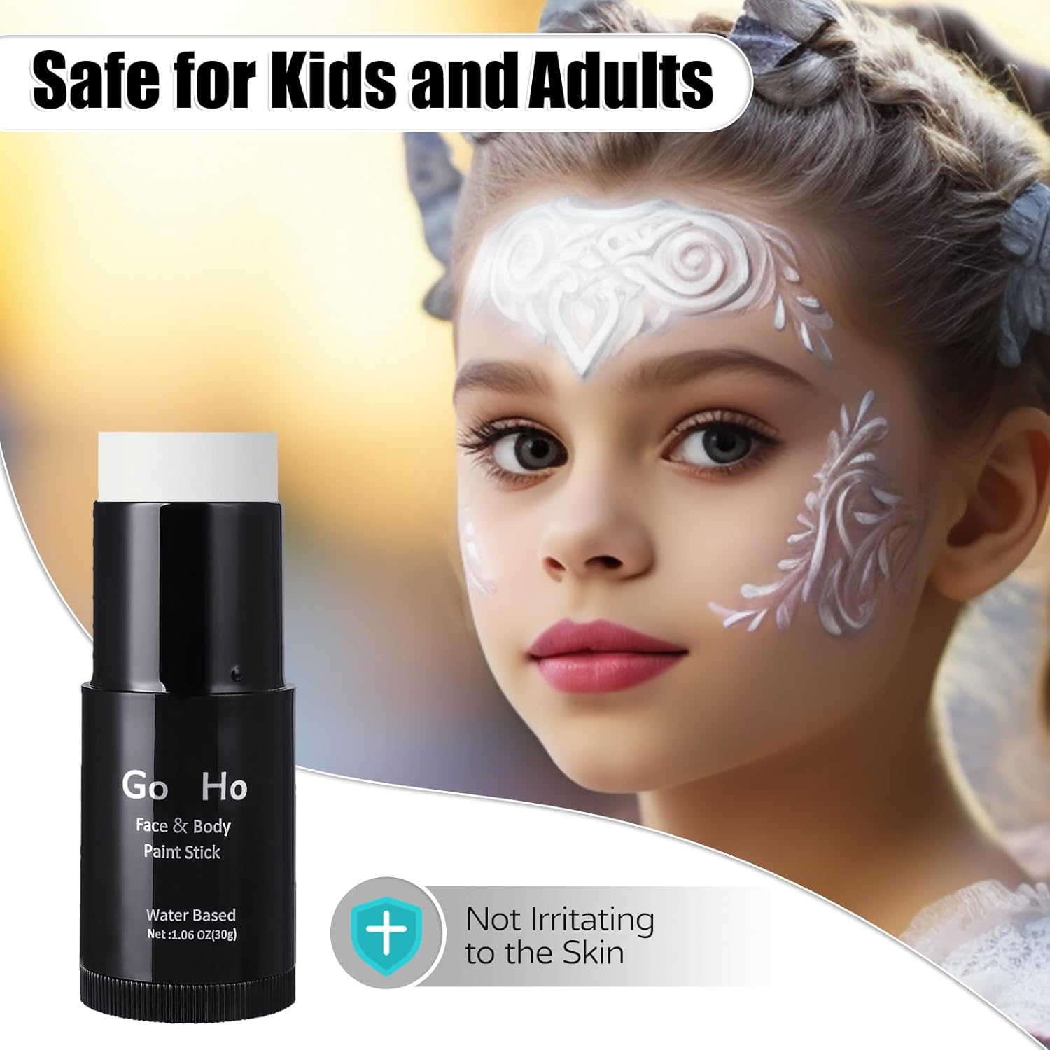 Go Ho White Face Paint,Easily Washable Formula Face Paint Stick,Non-toxic Full-coverage Cream to Powder White Face Body Paint for Halloween Cosplay Zombie Skeleton Clown Goth Makeup - Image 7