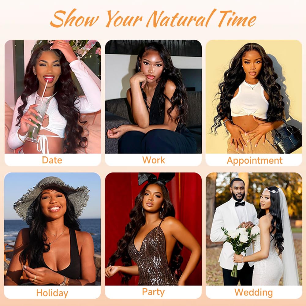 28 Inch Body Wave Lace Front Wigs Human Hair Pre Plucked 13x6 HD Lace Frontal Wigs Brazilian Virgin Human Hair 200 Density Glueless Body Wave wig with Baby Hair Natural Black - Image 7