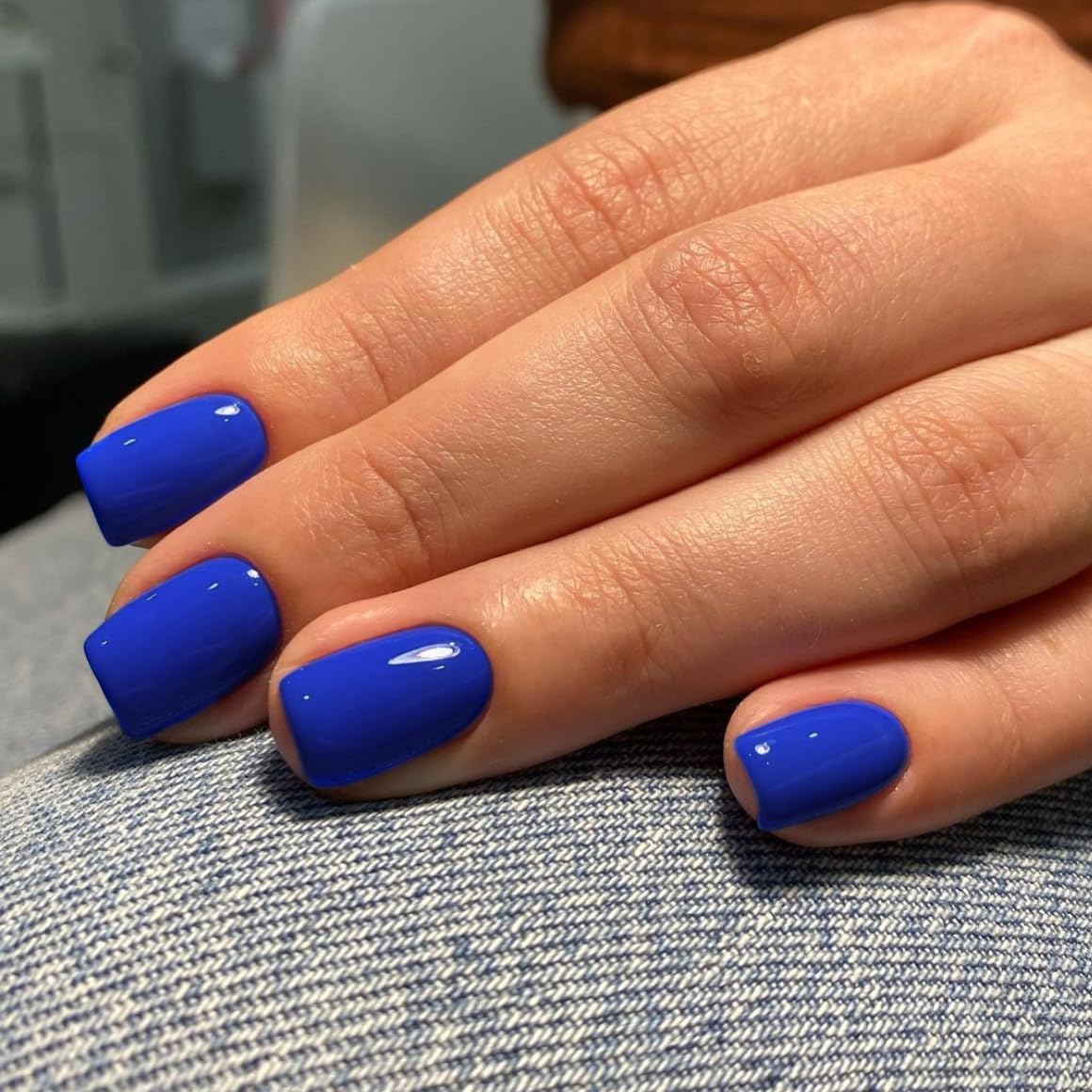 Royal Blue Press on Nails Short Medium Square Glue on Nails Set,KQueenest Solid Dark Color Fake Nails Short Coffin Acrylic Nails Press on Gel Nails for Women Reusable False Nails in 24 Pcs - Image 3