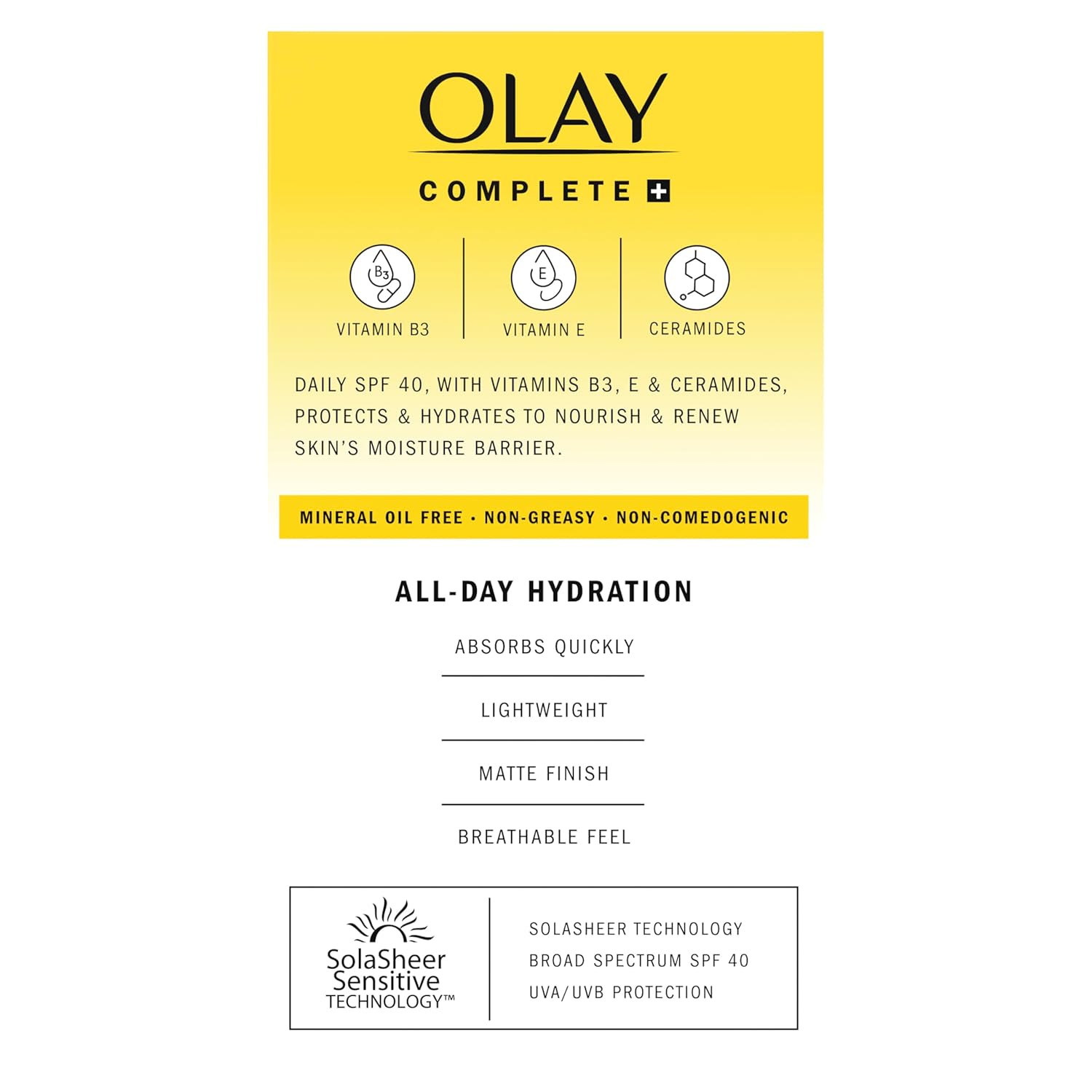 Olay Complete+ Face Moisturizer with Sunscreen SPF 40, For Sensitive Skin, Broad Spectrum Sun Protection, Fragrence-Free - No White Cast on All Tones, Nourishes Moisture Barrier - Ceramides, 6 Oz - Image 12