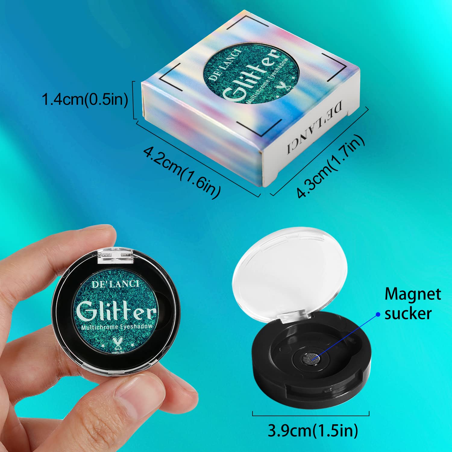 DE'LANCI Multichrome Peacock Green Eyeshadow Single, St. Patrickโs Day Metallic Glitter Eye Cosmetic, Sparkly Emerald Shimmer Makeup for Festive, Intense Long-Lasting Eyeshadow for Blue/Green Eyes - Image 7