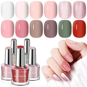 SAVILAND Nail Polish Set Fingernail: Quick Dry 12 Classic Trendy Colors Nail Polish Non Gel 0.34 oz Bulk Regular Nail Polish Kit with Base Top Polish Coat Castor Oil Toe Nail Lacquer Set for Women