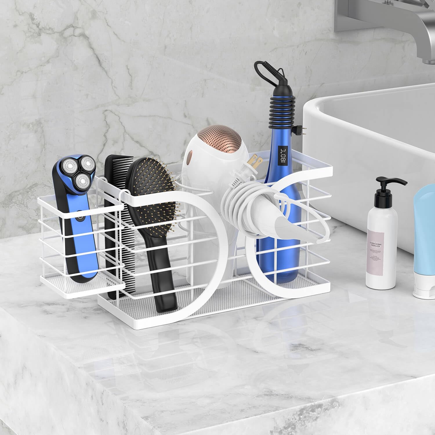 Hair Dryer Holder 3in1 Hair Tool Organizer/Wall Mounted,Cabinet Door or Desk-based Blow Dryer Holder/Height-adjustable Curling Iron Holder/Bathroom Cabinet Organizer for Flat Irons Curling Wand - Image 5