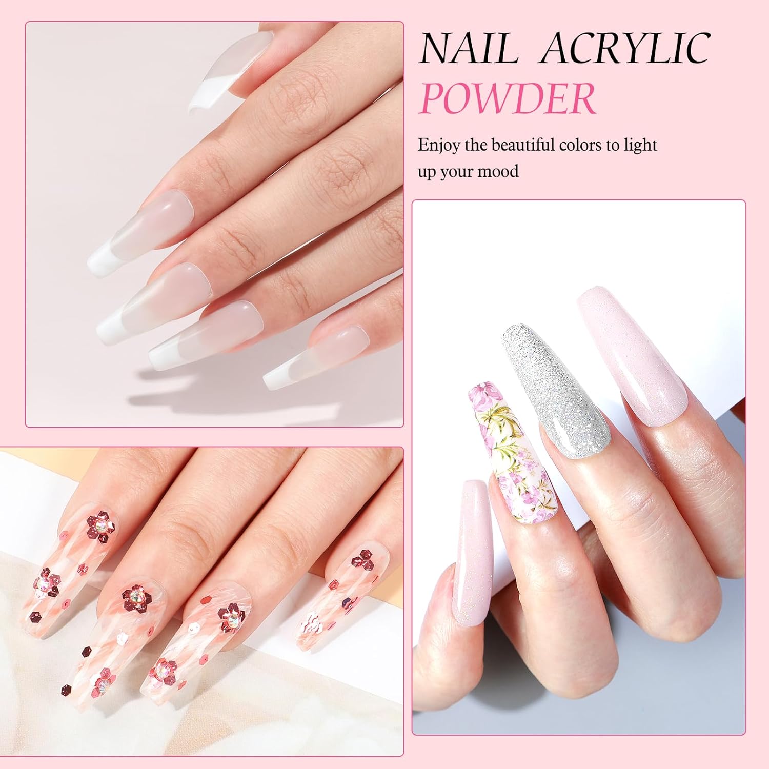 Acrylic Nail Kit with Everything for Beginner with Drill and U V Light 3Pcs Acrylic Powder 24Pcs Glitter Powder Professional Nail Kit 200Pcs Nail Tips DIY Salon - Image 2