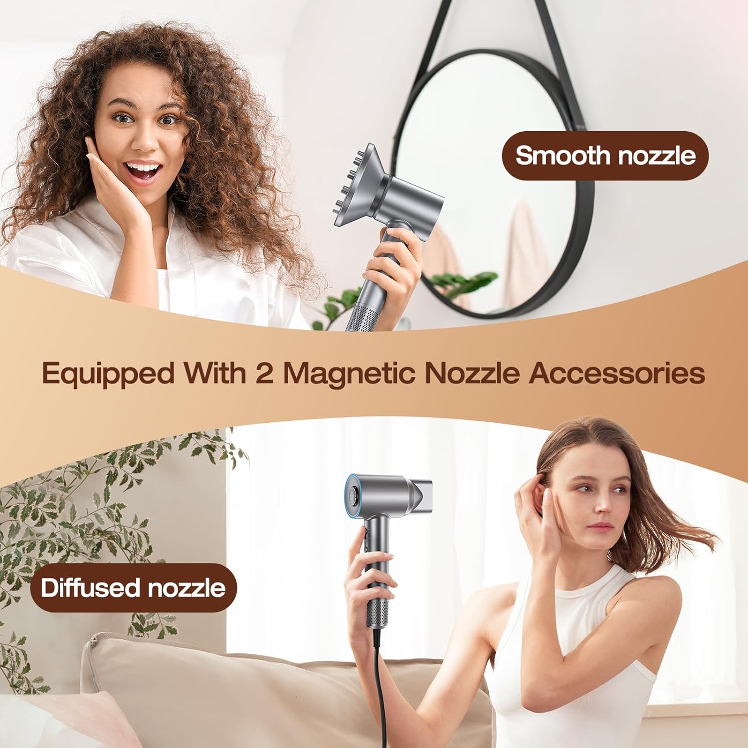 Hair Dryer, 150,000 RPM Motor Negative Ionic Hairdryer with Diffuser, 1400W High-Speed Hair Dryer for Fast Drying, 5 Temps 3 Speeds Lightweight Blow Dryer for Home Salon Women Men - Image 6
