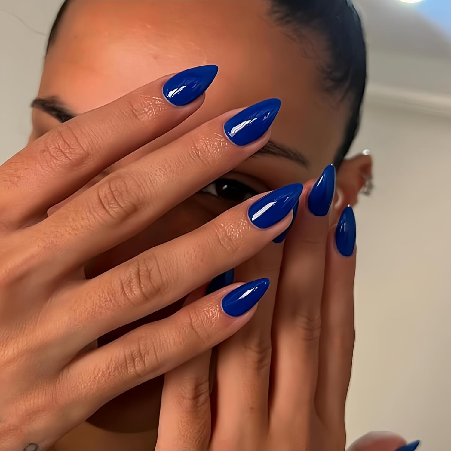KQueenest Royal Blue Press on Nails Short Almond - 30 Pcs Saphire Blue Fake Nails Press ons, Vibrant Bright Soft Gel Stick on Nails for Women, No Damage Easy Soild Color Acrylic Nails - Image 3