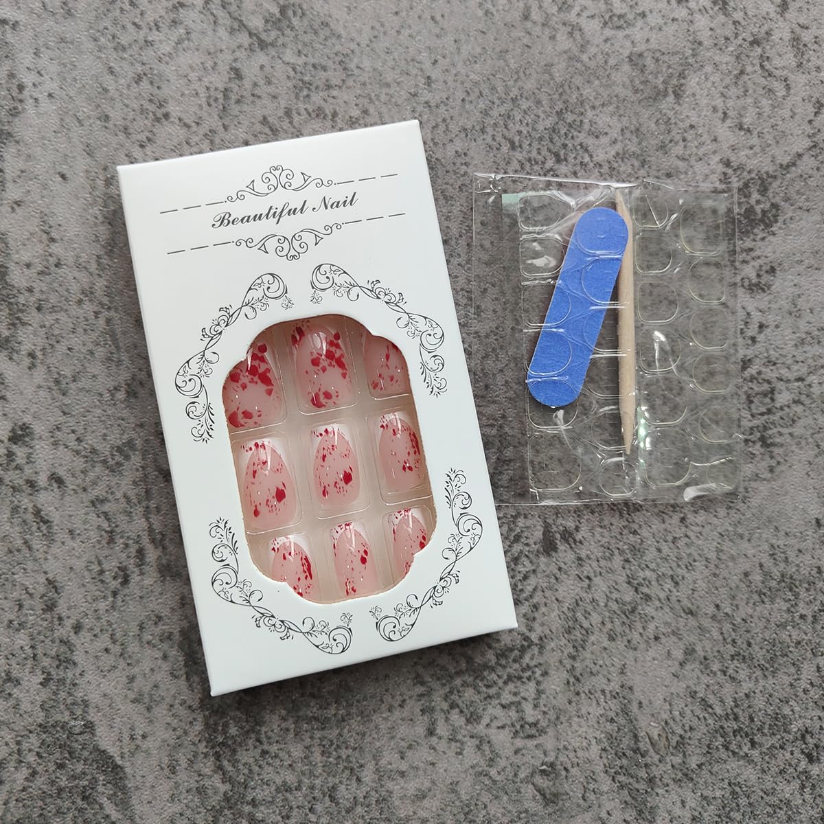 24pcs Horror Gothic Press on Nails - Short Square, French Tip, Full Cover, Glue on Nails - Bleeding Acrylic Designs for Halloween - Image 4