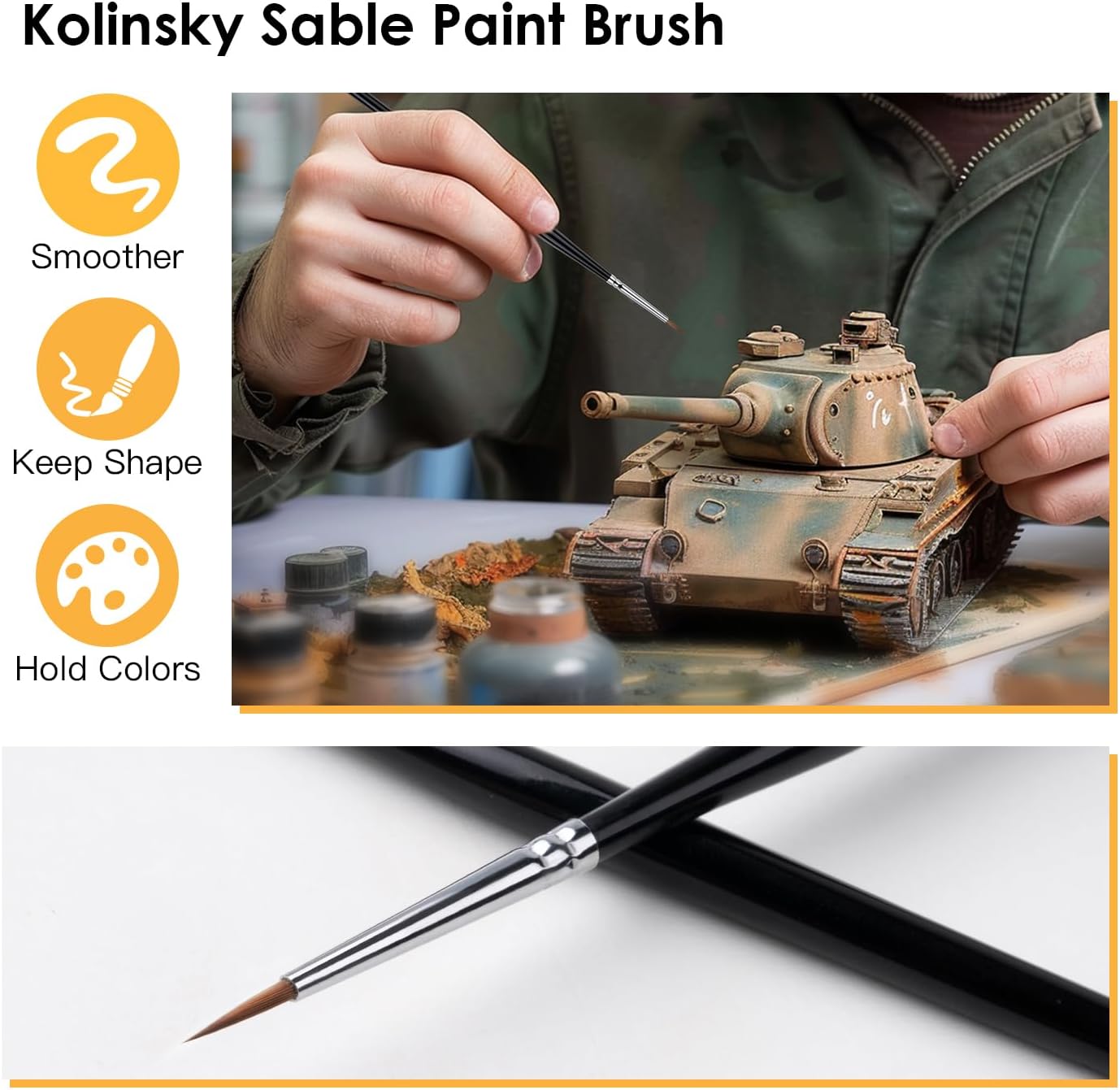 Kolinsky Sable Miniature Paint Brushes - Professional Artist Brush Size 0, Small Fine Detail Paint Brush Set for Mini Paints, Paint by Number, Figurine - Image 3