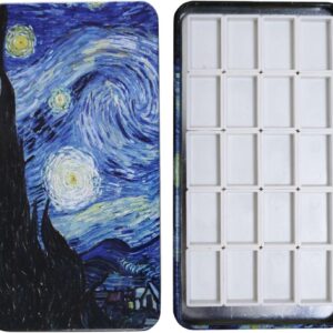 FCLUB Watercolor Tins Palette Paint Case with 20Pcs Full Pans Carrying Magnetic Stripe on The Bottom - Starry Night by Vincent Van Gosh