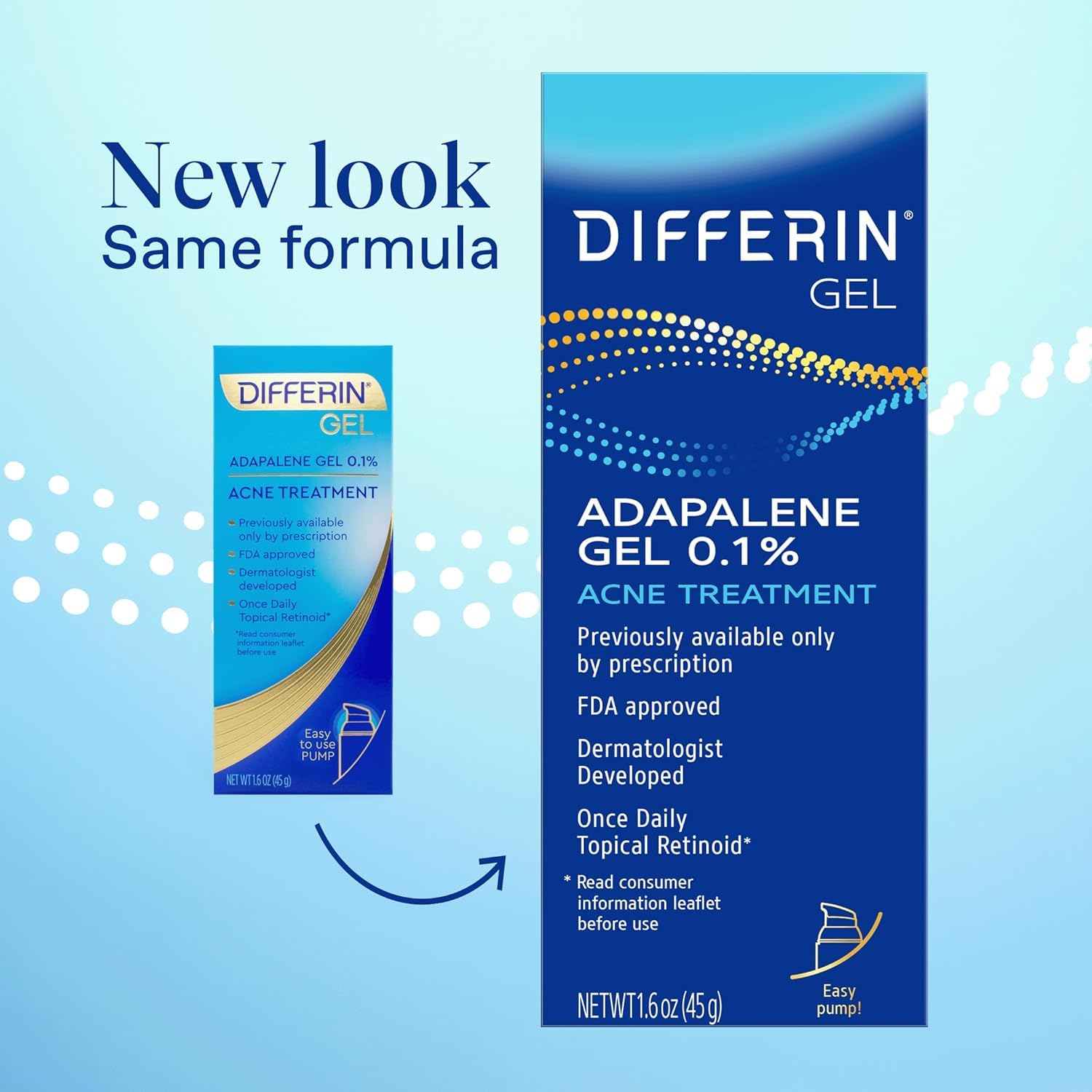 Differin Acne Treatment Gel, 90 Day Supply, Retinoid Treatment for Face with 0.1% Adapalene, Gentle Skin Care for Acne Prone Sensitive Skin, 45g Pump (Packaging May Vary) - Image 2