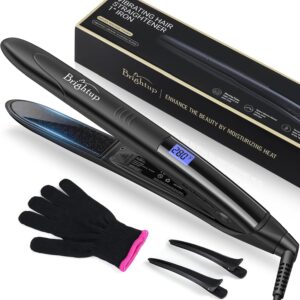Brightup Tourmaline Ceramic Hair Straightener and Curler 2 in 1 with 1" Vibrating Plates, Ionic Flat Iron with 10 Temp Control/Auto Shut Off, 20S Fast Heating for Smooth Salon Results, Black