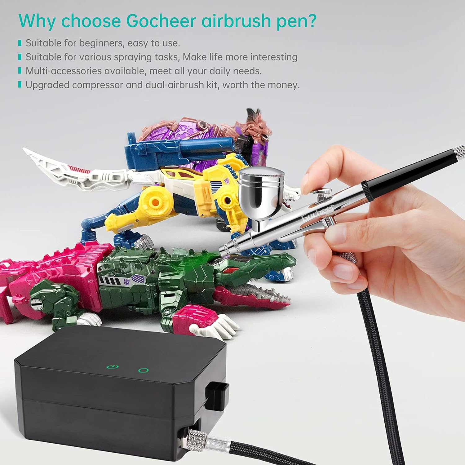 Gocheer Airbrush Kit with Compressor, 40 PSI, 0.2/0.3/0.5mm Nozzles, Cleaning Set Included - Image 6