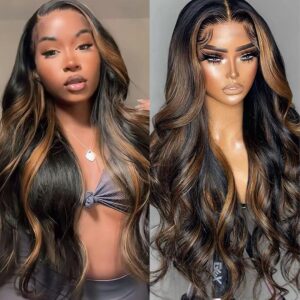 13x6 Ombre Lace Front Wig Human Hair 1B/30 Highlight Lace Front Wig Human Hair 180% Density Body Wave HD Transparent Lace Frontal Wigs Human Hair Colored Balayage Wig for Black Women 26 Inch