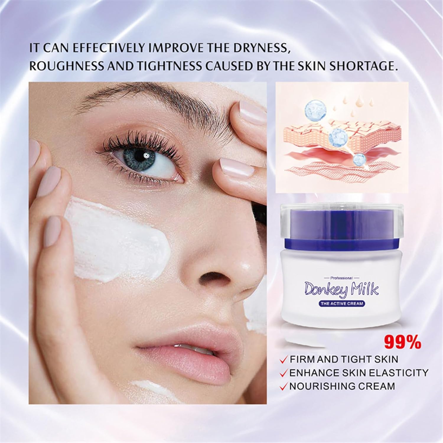 Donkey Milk Cream,Deeply Moisturizing Face Cream Reduces Wrinkles Repairs Dry Skin & Water Oil Balance Firm and Tight Skin Enhance Skin Elasticity Nourishing Cream Active Cream for All Skin Types - Image 3