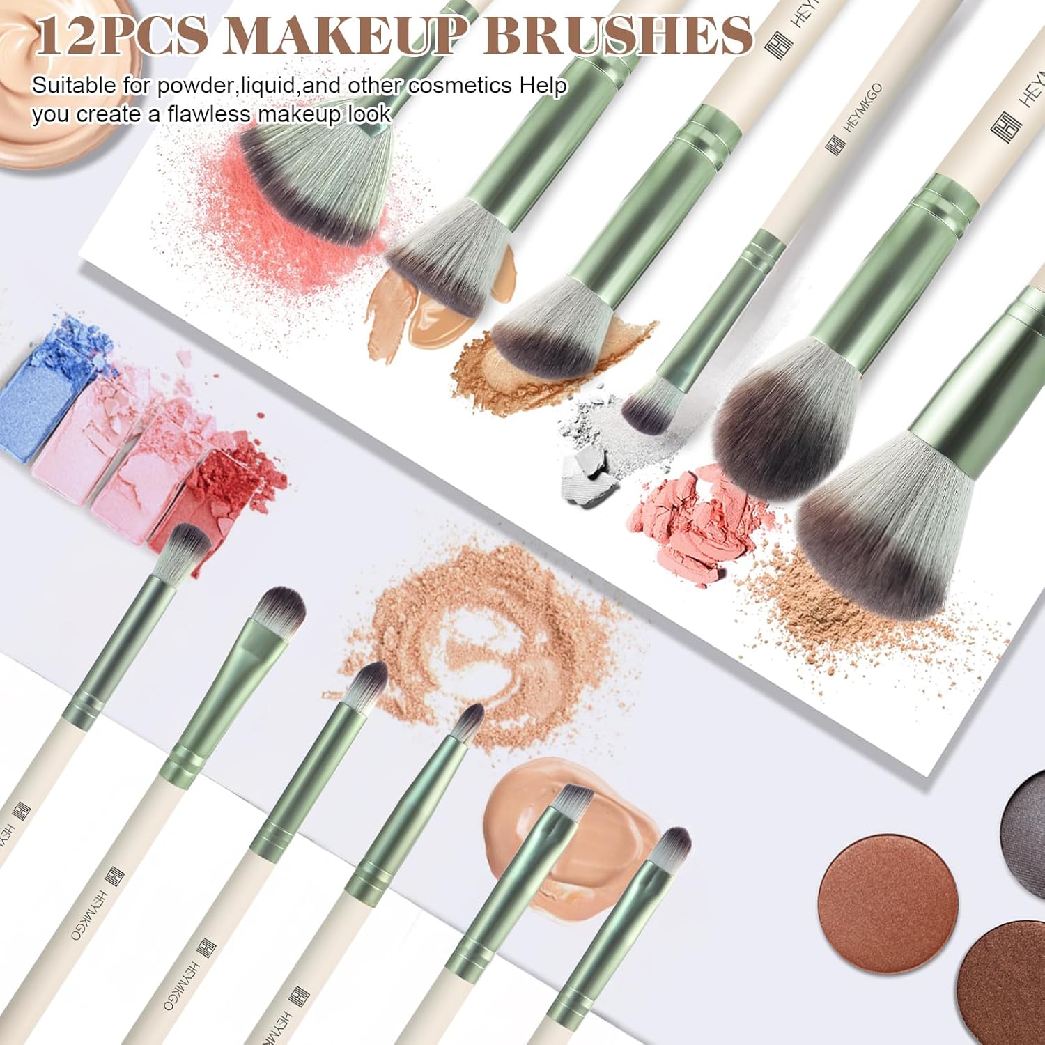 HEYMKGO Makeup Brushes, 12 Pcs Professional Makeup Brush Set Premium Synthetic Foundation Powder Blush Concealer Blending Eyeshadow Lip Eyebrow Make Up Brushes Kit with Travel Bag - Image 4