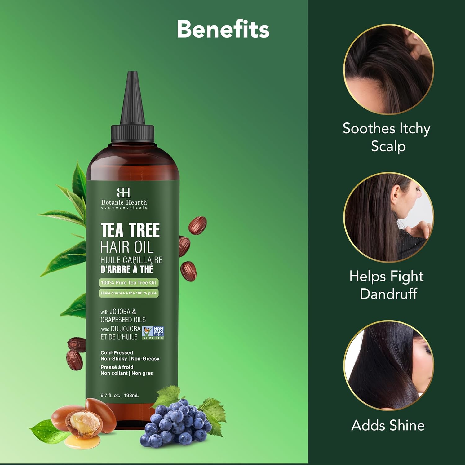 Botanic Hearth Tea Tree Oil for Hair (6.7 fl oz) | With Jojoba & Grapeseed Oils | Soothes Itchy Scalp & Fights Dandruff | Non GMO Verified - Image 6