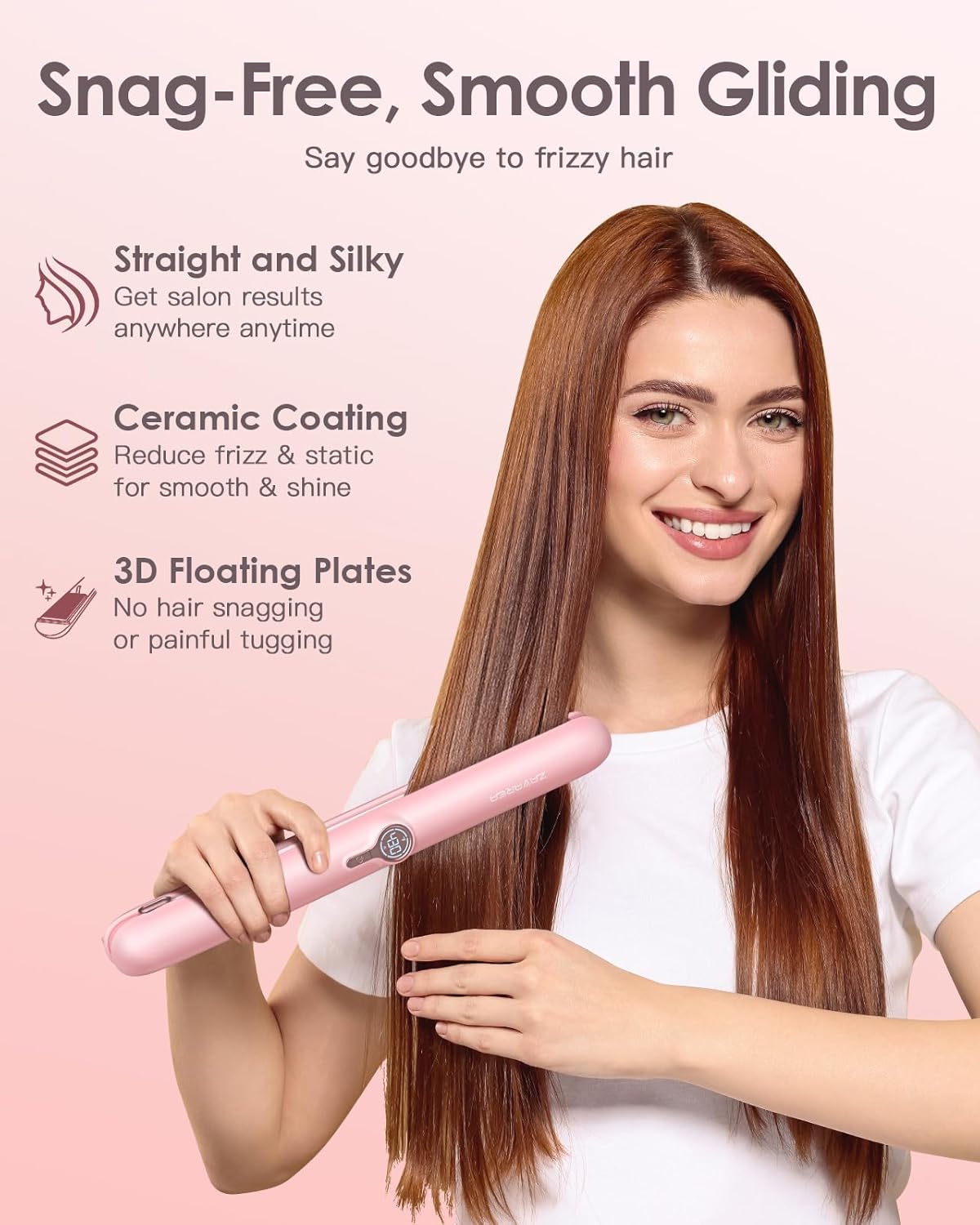 Cordless Hair Straightener and Curler,ZAVAREA Portable Hair Straightener for Travel,Ceramic Cordless Flat Iron for Women,Wireless Straightener 2 in 1,with 9000mAh Battery,5 Temps,USB Rechargeable - Image 5