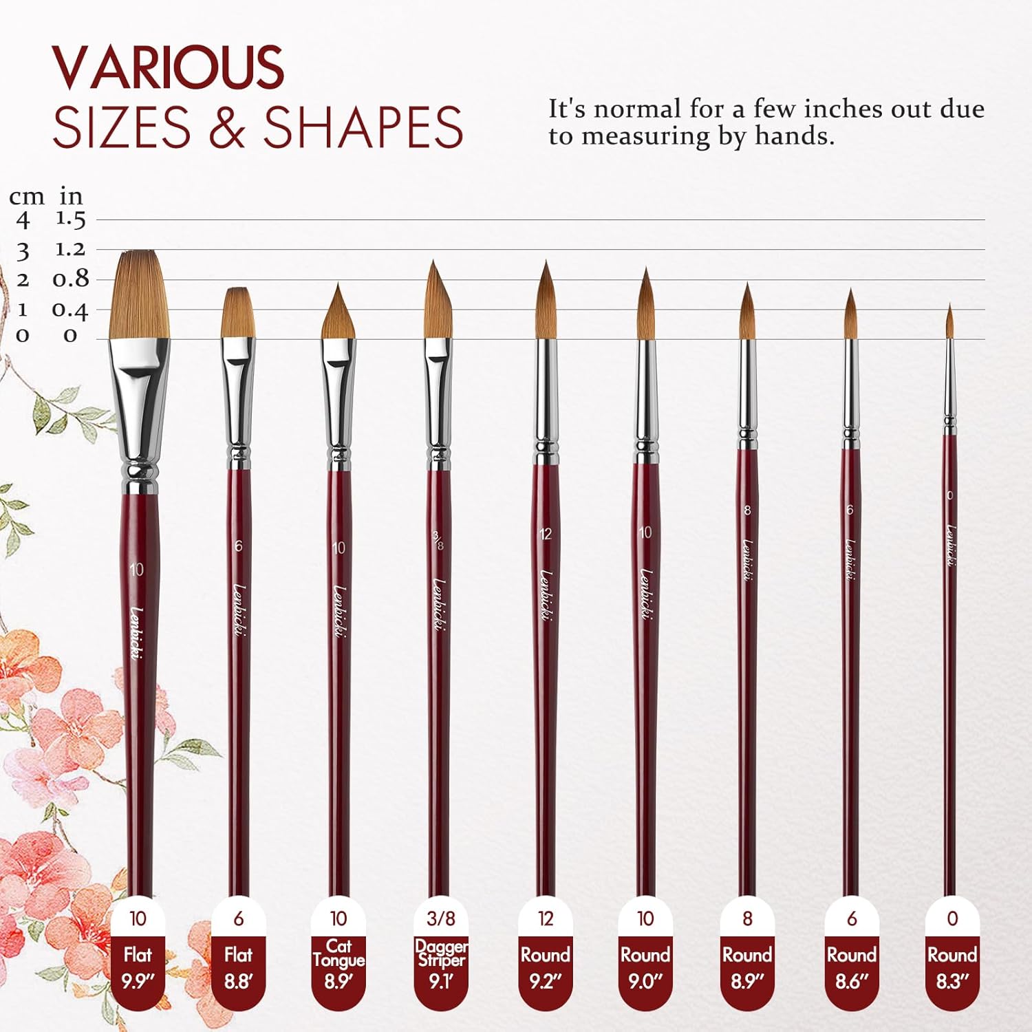 Kolinsky Sable Paint Brushes Professional Kolinsky Watercolor Paint Brushes Set for Artists 9pcs,Kolinsky Sable Hair Brushes for Watercolor, Acrylic, Includes Round Pointed, Flat, Cat's Tongue - Image 4