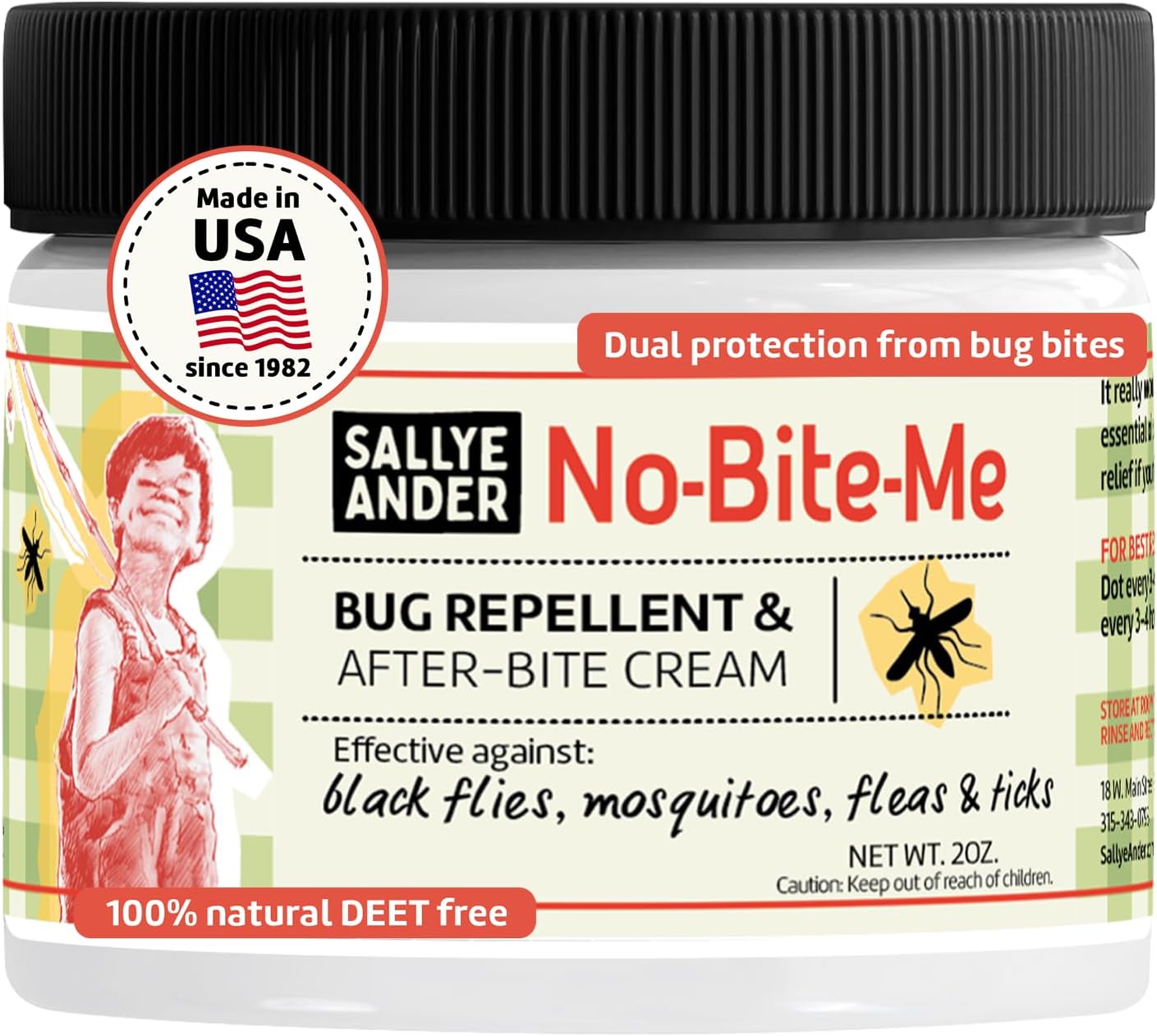 SALLYEANDER No Bite Me All-Natural Bug & Insect Repellent - Anti Itch Cream - 2 oz - Safe for Kids and Infants - Repels Mosquitoes, Black Flies, Fleas, and Ticks