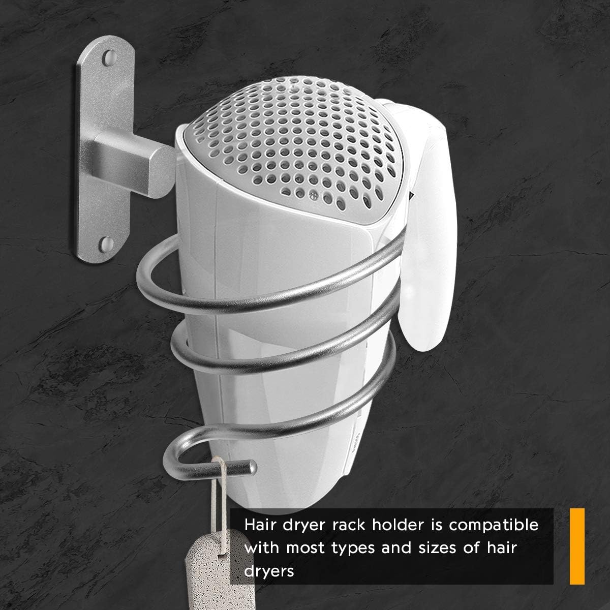 hicorfe Bathroom Hair Dryer Holder Hair Care Tools Holder Wall Mount (Bright White) - Image 2
