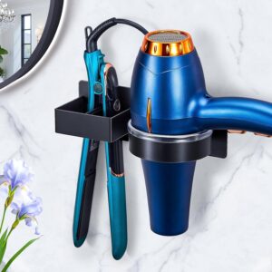 Hair Straightener Holder Wall, Black Blow Dryer Holder Wall Mounted Stainless Steel Hairdryer Holder for Bathroom, Hair Tools Organizer & Storage Curling Iron Holder, Salon Hair Dryer Holder