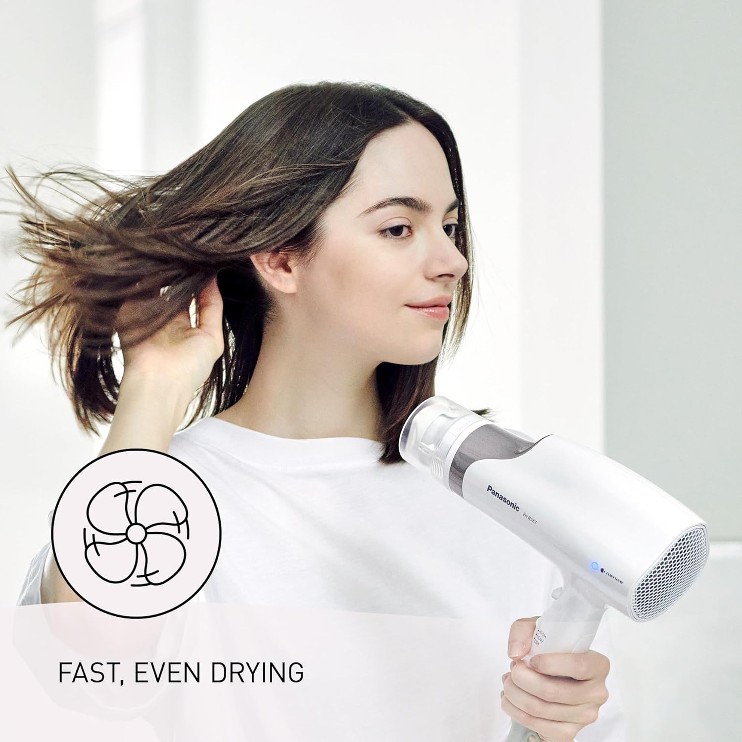 Panasonic Nanoe Salon Hair Dryer with Oscillating QuickDry Nozzle, Diffuser and Concentrator Attachments, 3 Speed Heat Settings for Easy Styling and Healthy Hair - EH-NA67-W (White) - Image 6